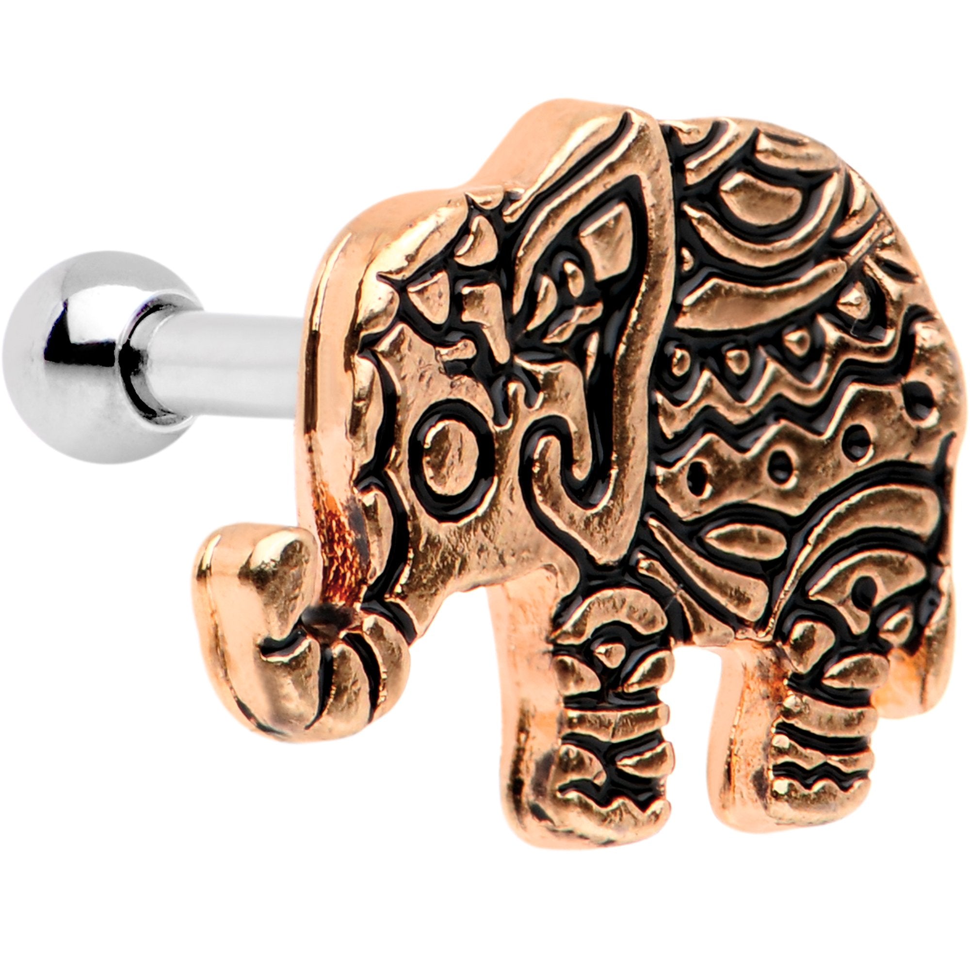 16G 1/4 Rose Gold Tone Boho Elephant Tragus Cartilage Earring