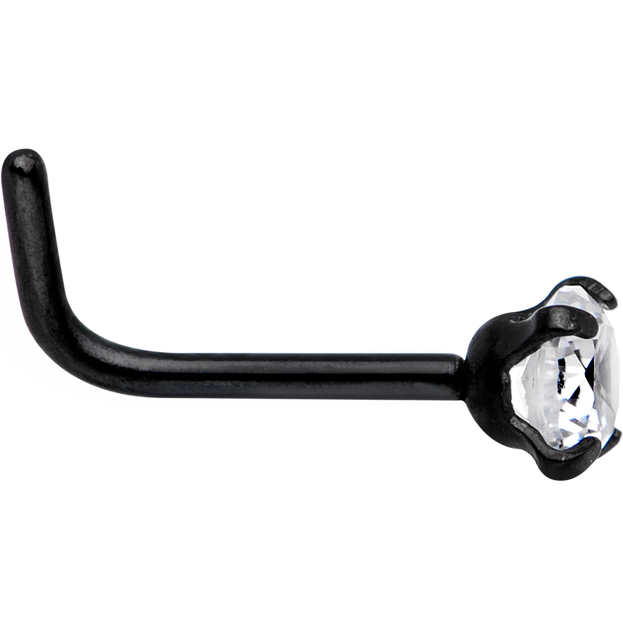 20G 1/4 Clear 3mm CZ Gem Black IP L-Shape Nose Ring