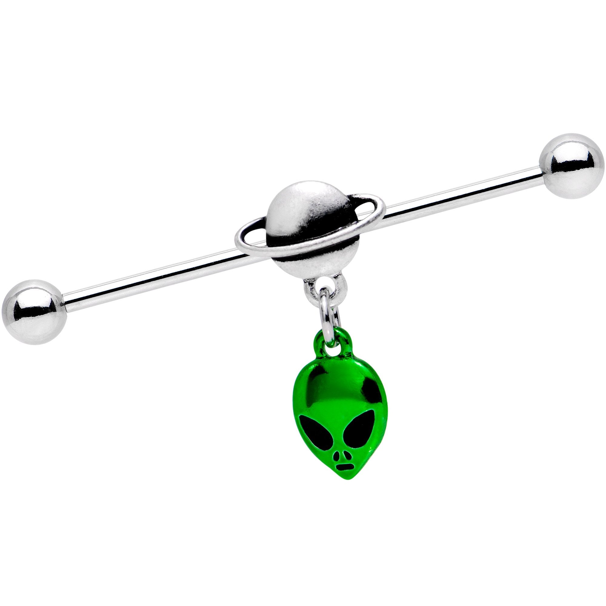 Out of This World Green Alien UFO Industrial Barbell 38mm