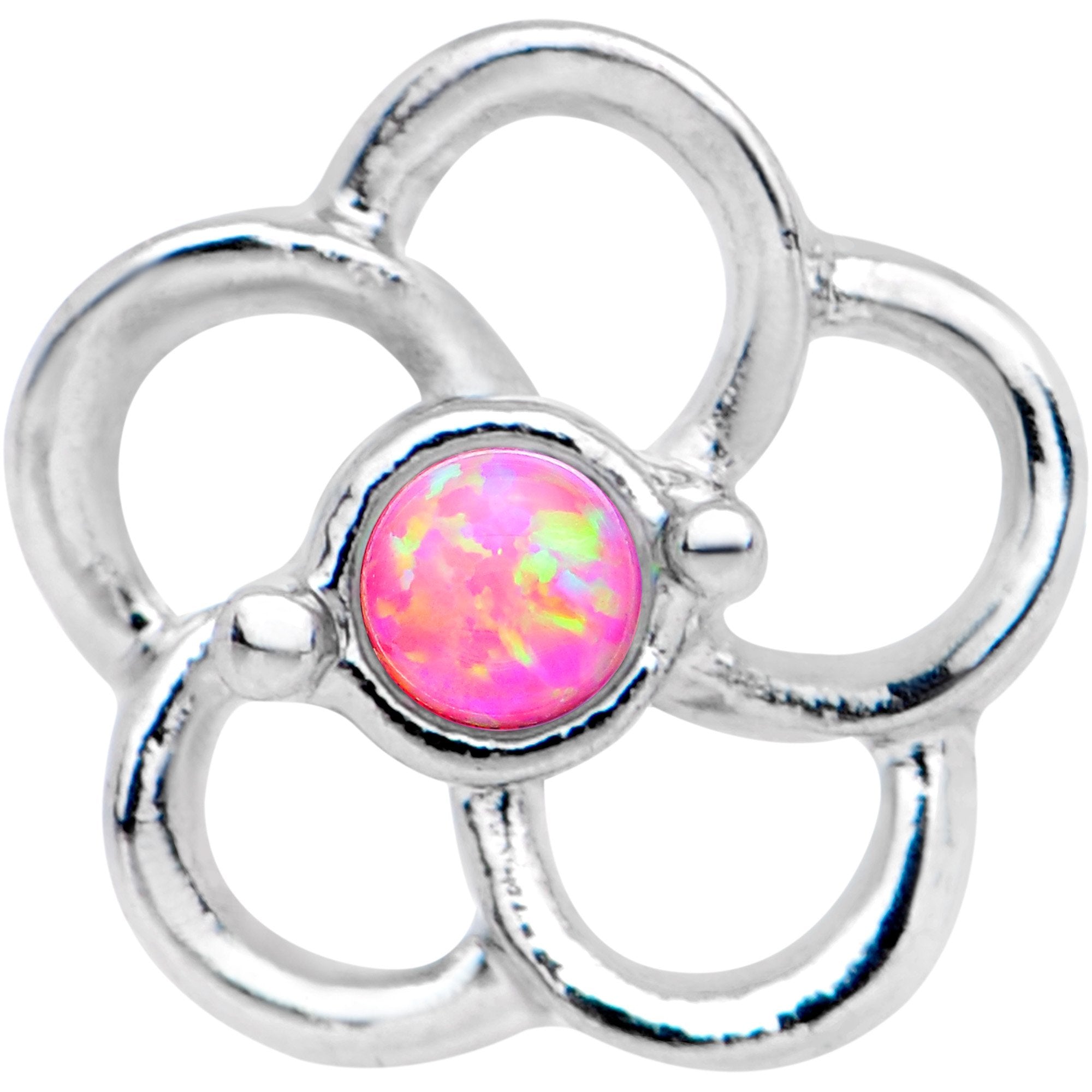 5/16 Pink Faux Opal Internally Threaded Hollow Flower Labret Monroe