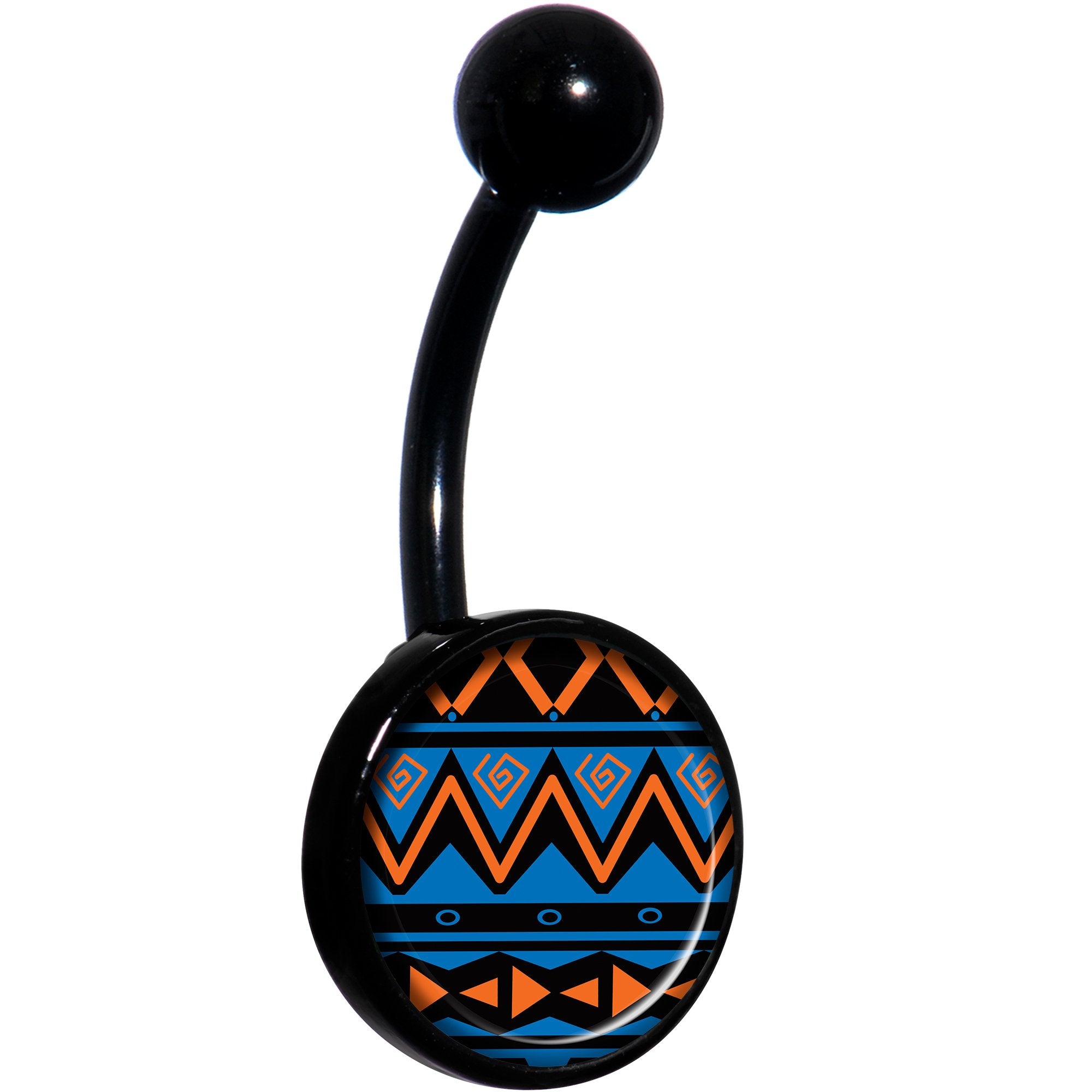 Blue Orange Tribal Print Black Hypoallergenic Stainless Steel Belly Ring