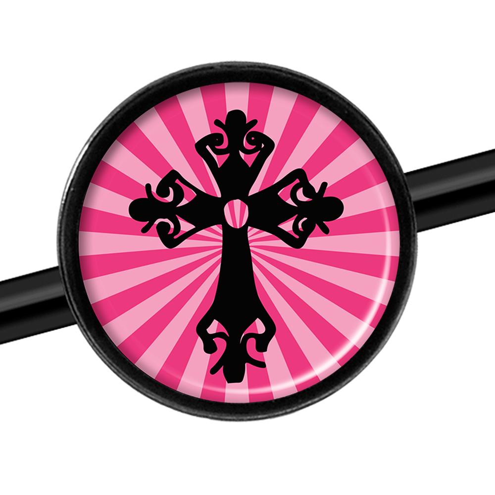 14G Pink Black Radiant Cross Black Industrial Barbell 37mm