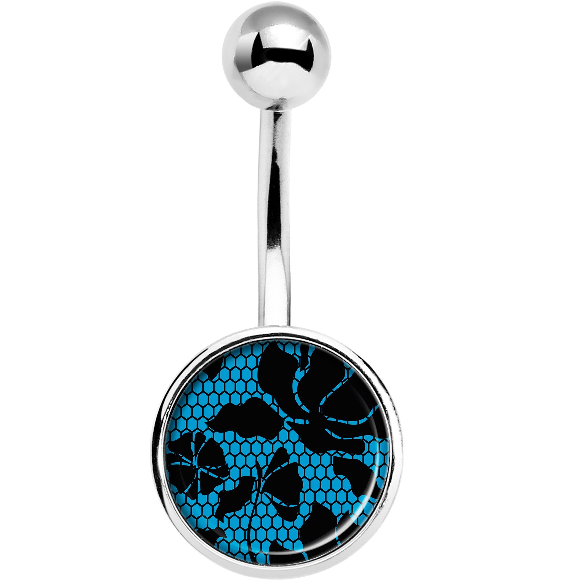Blue Floral Lace Stainless Steel Belly Ring lightweight comfortable