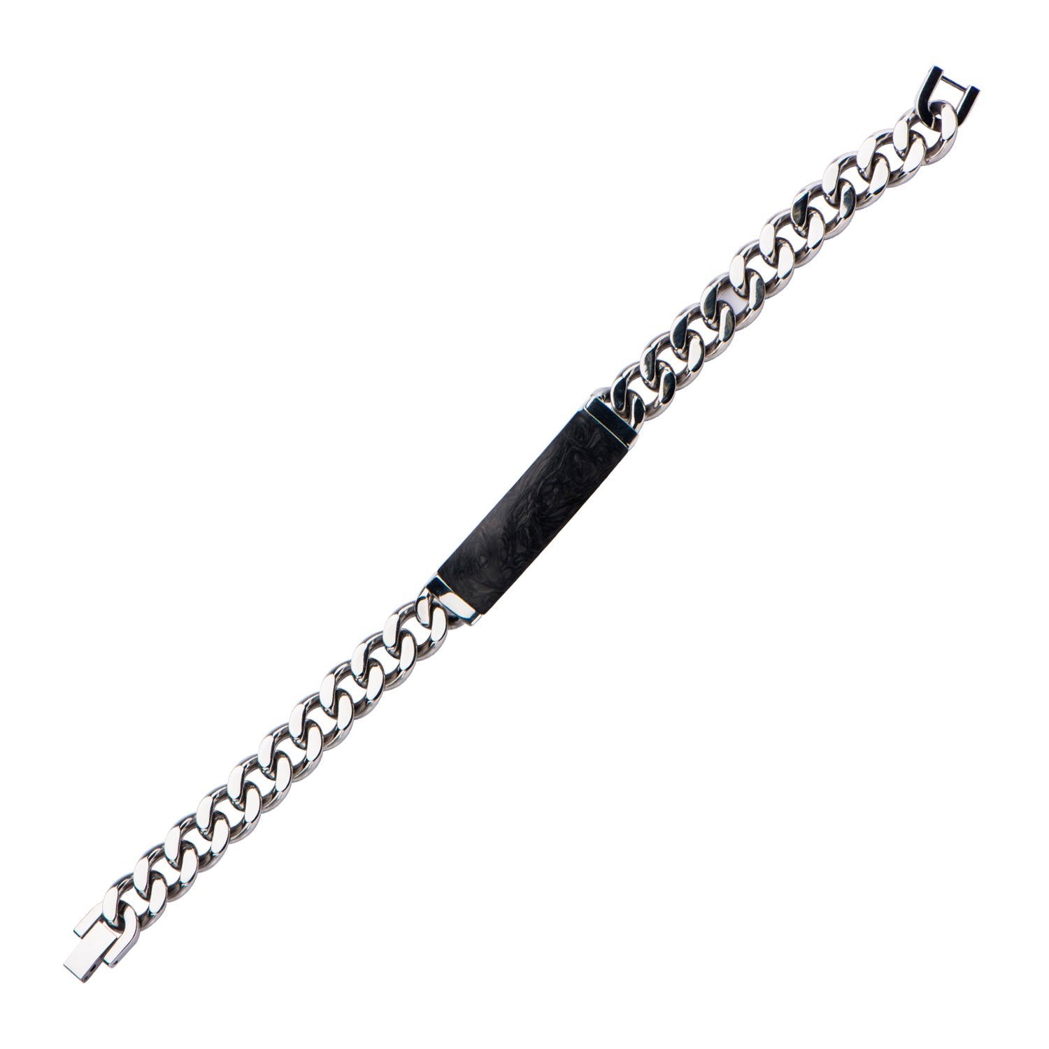 Mens Stainless Steel and Solid Carbon Graphite ID Curb Chain Bracelet