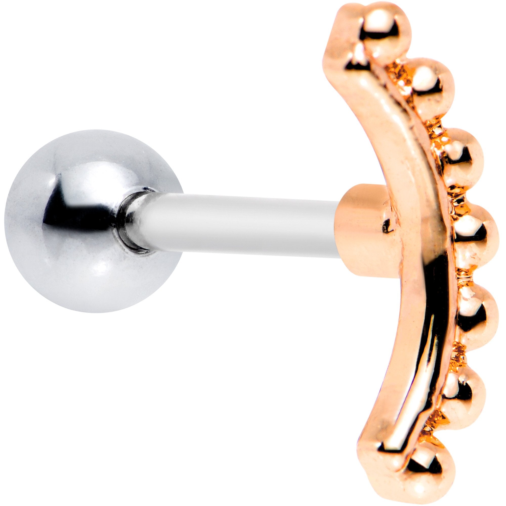 16G 1/4 Rose Gold Tone Crescent Arc Cartilage Tragus Earring