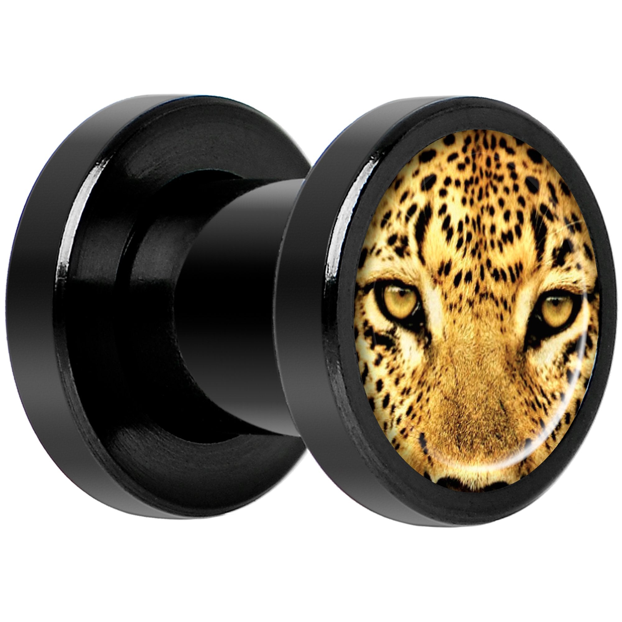 Full Color Leopard Eyes Black Anodized Screw Fit Plug Set 2G