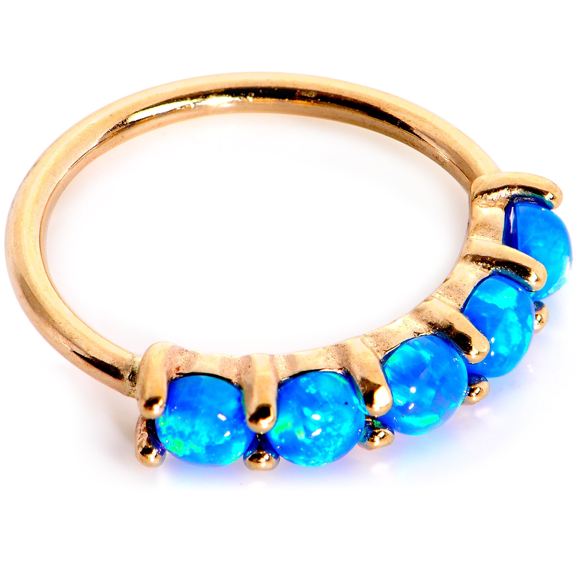 20G Blue Synthetic Opal 14k Yellow Gold Seamless Circular Ring