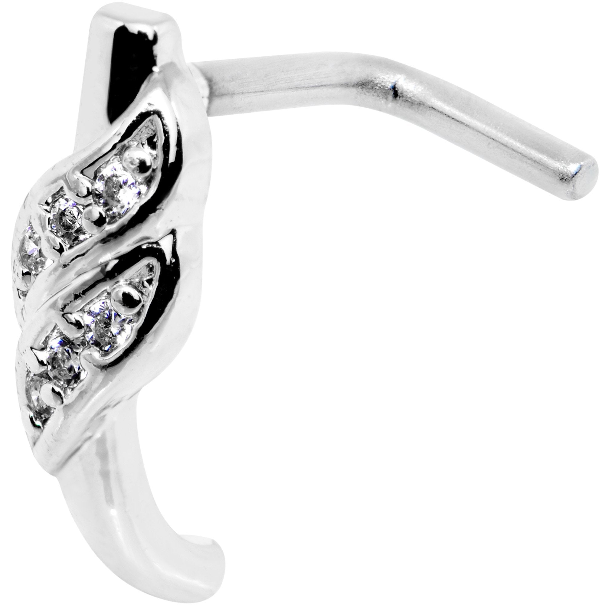 20G Clear CZ Swish Faux Hoop L Shaped Nose Ring