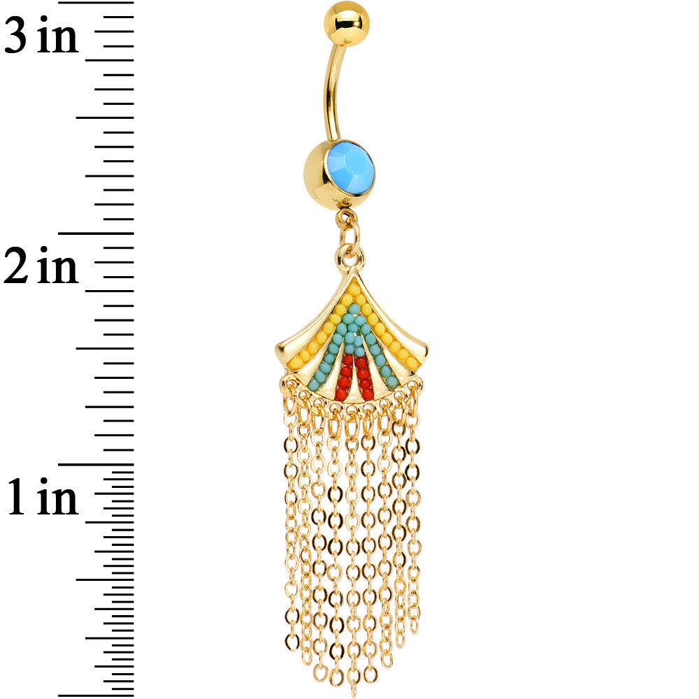 Yellow Blue Red Orb Gold Plated Fancy Fan Chandelier Dangle Belly Ring