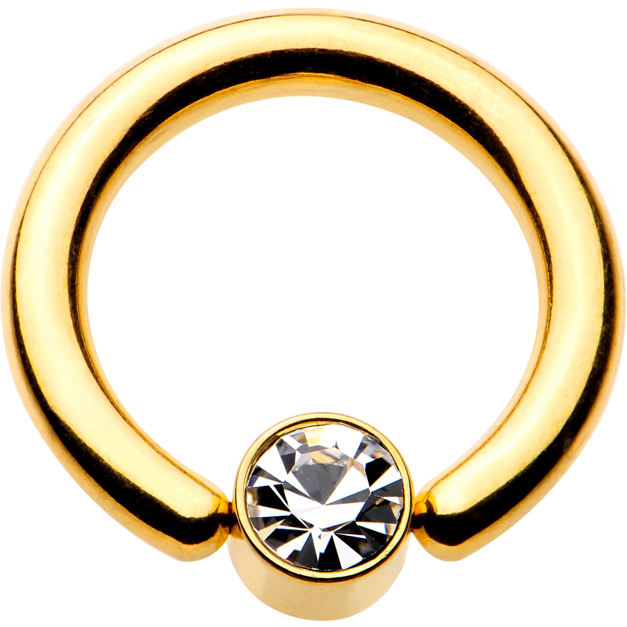 10G 1/2 Clear Gem 5mm Disc Gold IP BCR Captive Ring