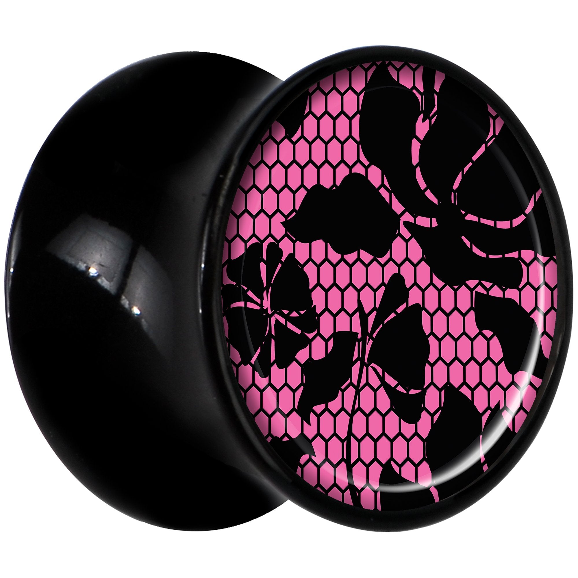 Black Acrylic Pink Floral Lace Saddle Plug Set 1/2