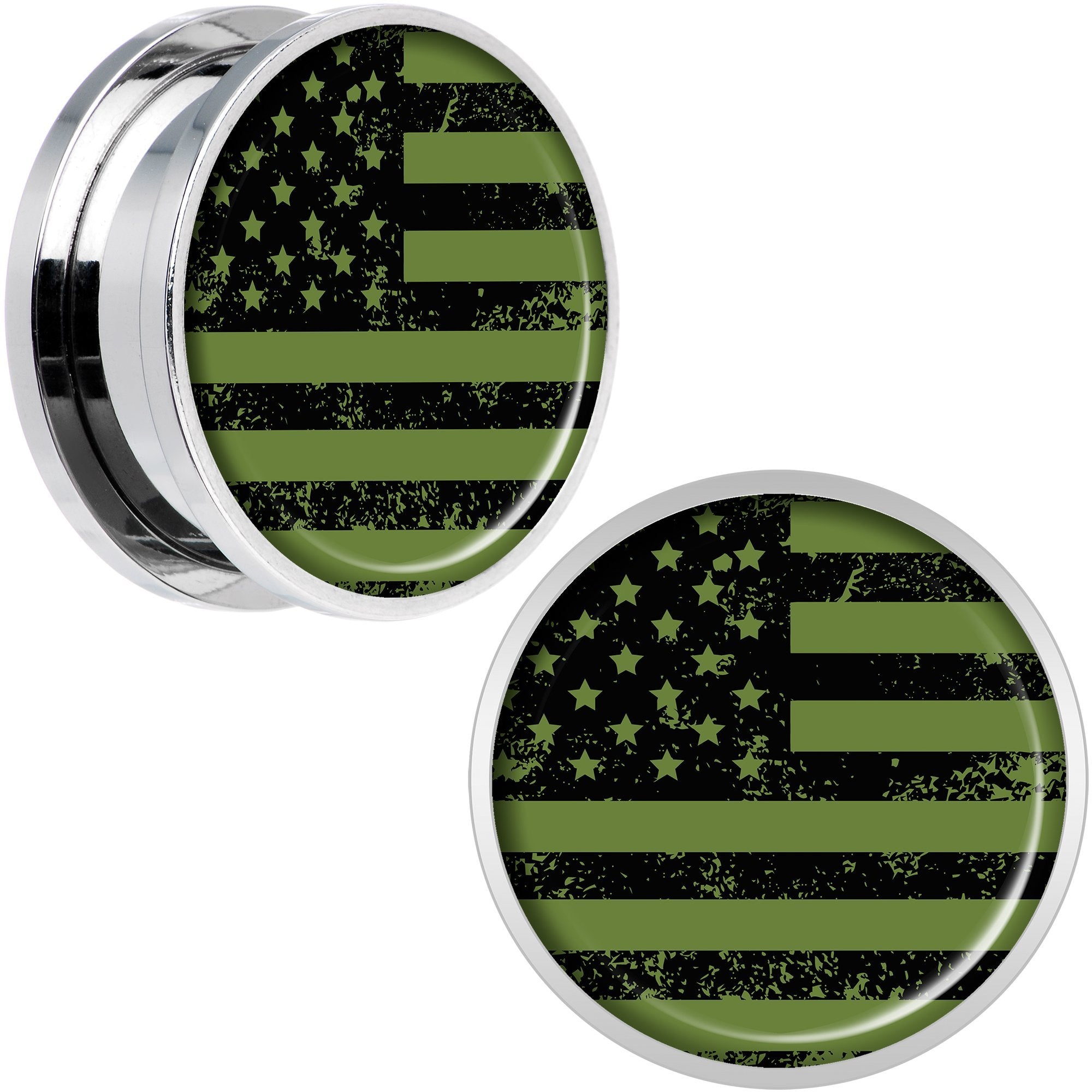 Green American Flag Steel Screw Fit Plug Set 5mm to 20mm