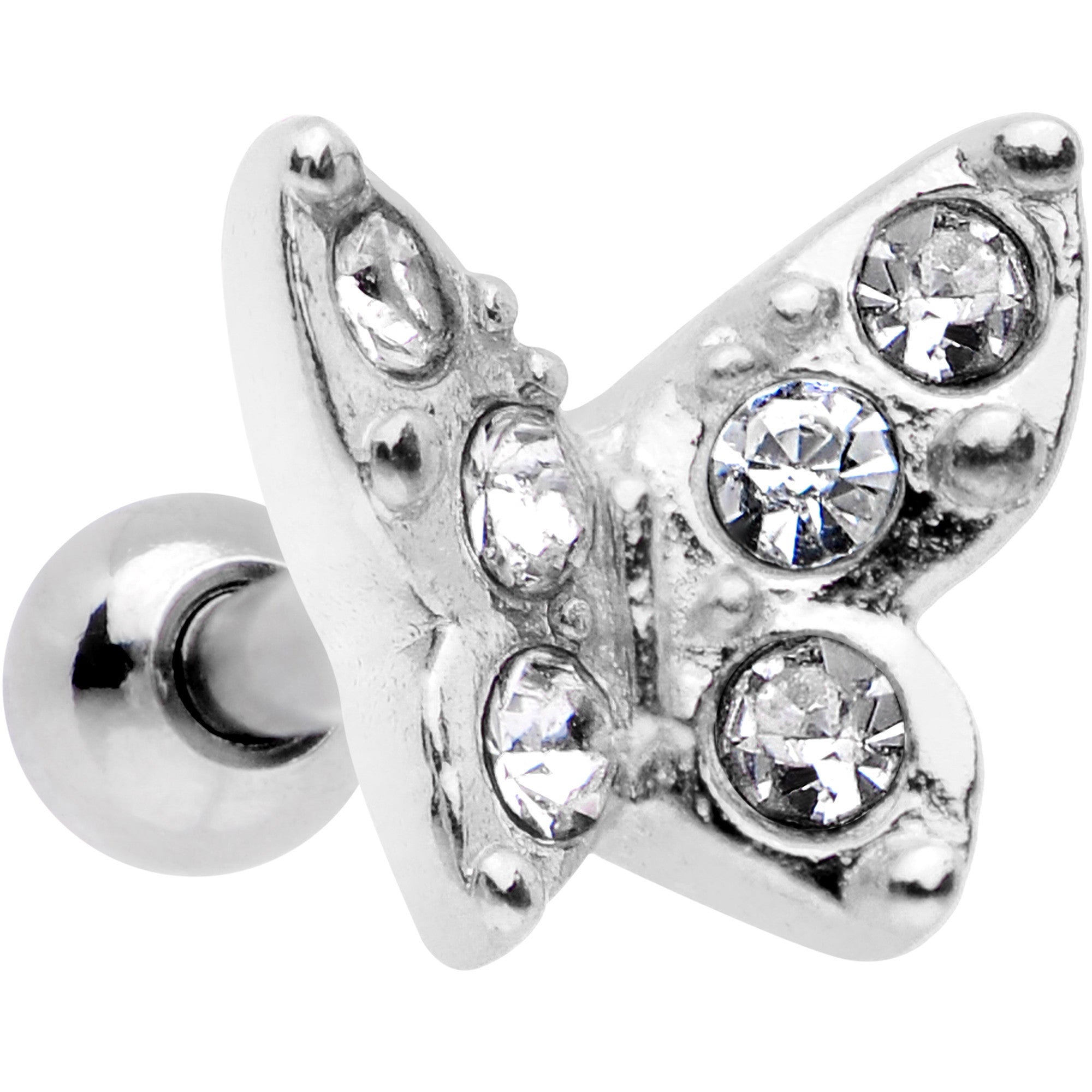 16G Clear Gem Silver Tone Butterfly Tragus Cartilage Earring