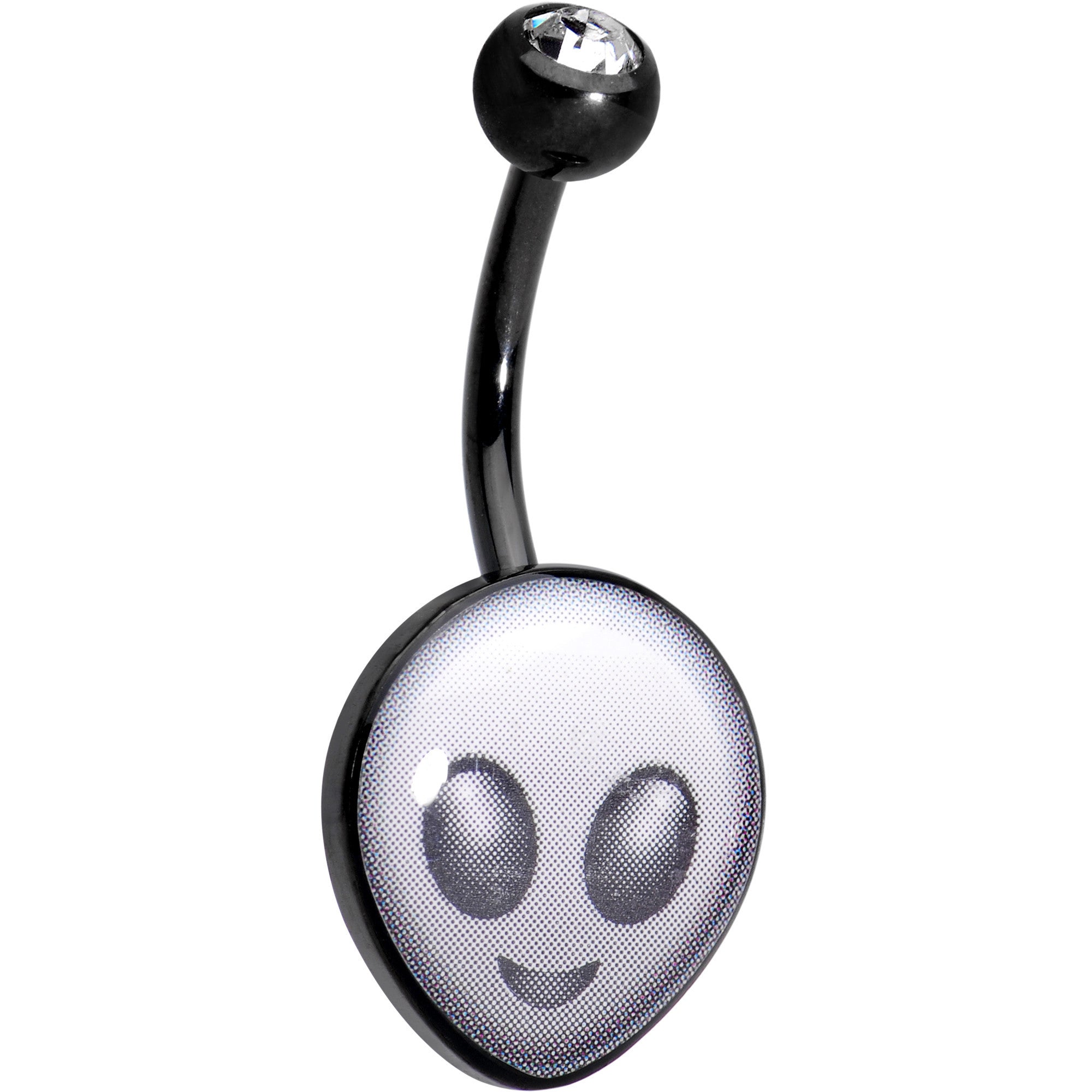 Licensed Alien Head emoji Clear CZ Gem Black Anodized Belly Ring