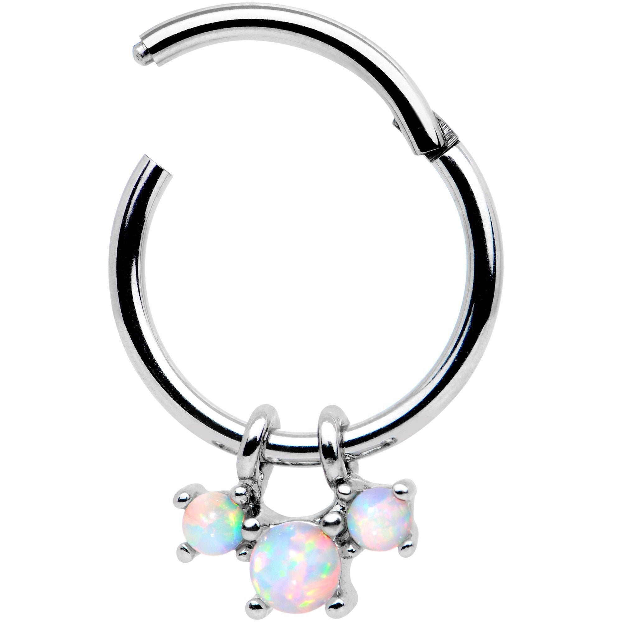 16G 3/8 White Synthetic Opal Bunch Hinged Segment Ring