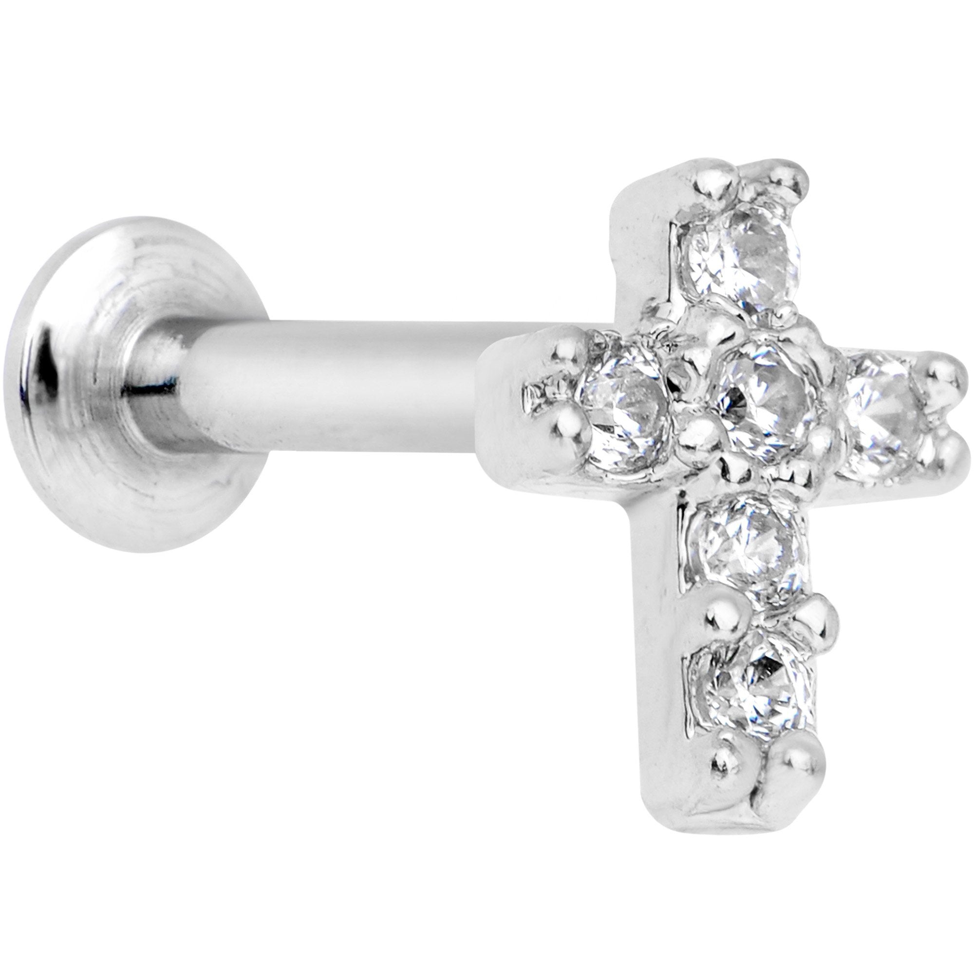 5/16 Clear CZ Internally Threaded Cross Labret Monroe