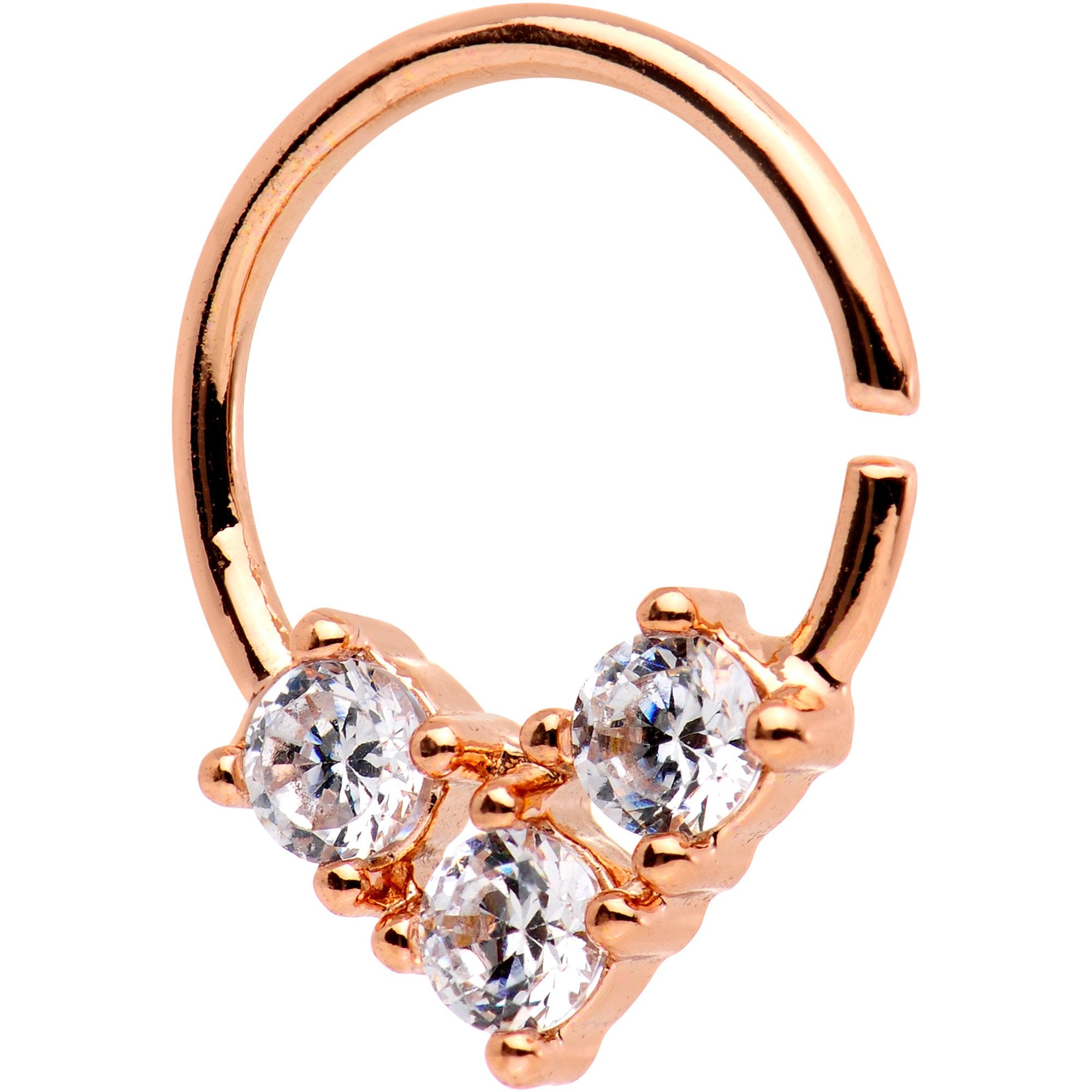 16G Clear CZ Rose Gold Tone Triple Triangle Circular Ring