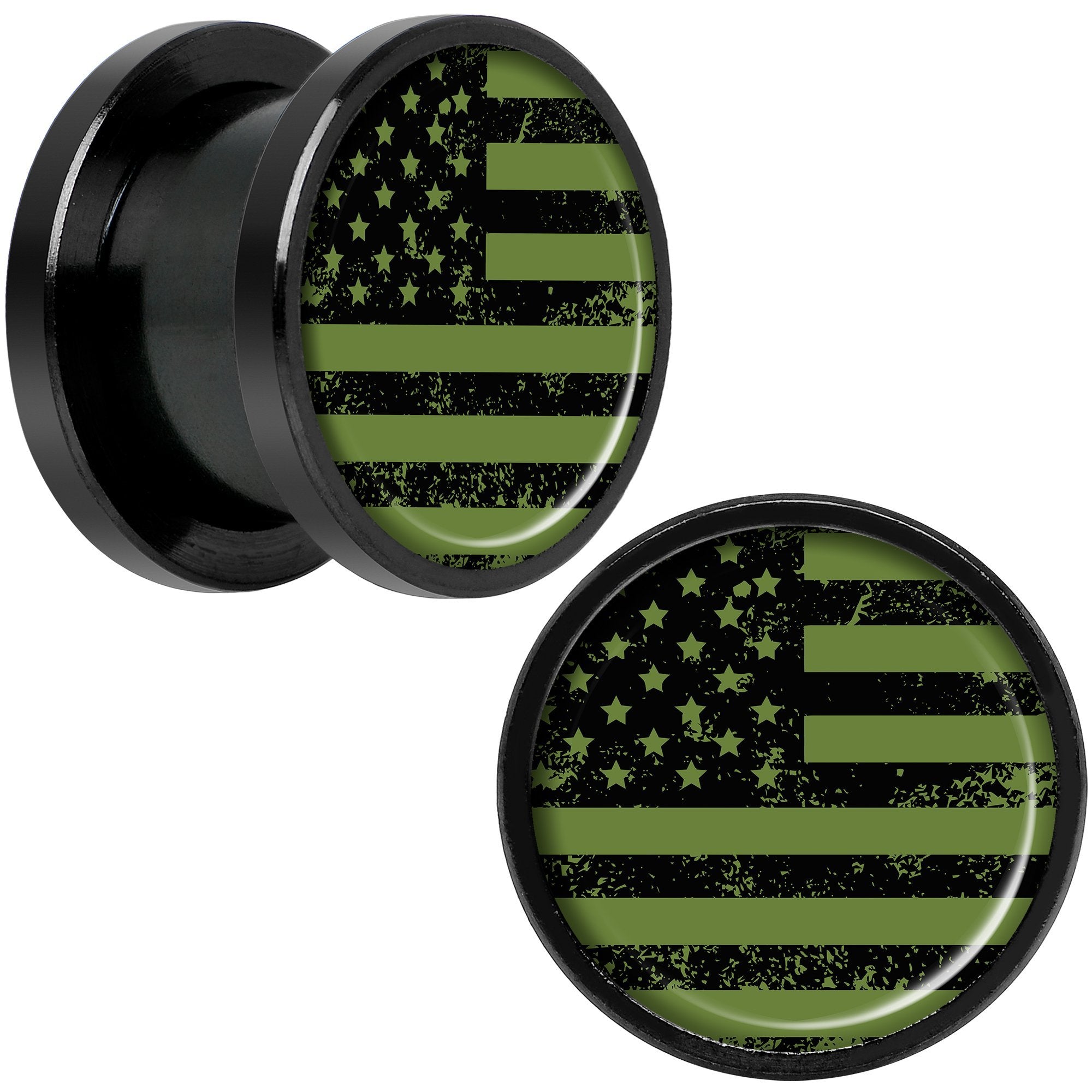 Green American Flag Black Anodized Screw Fit Plug Set 5mm to 20mm