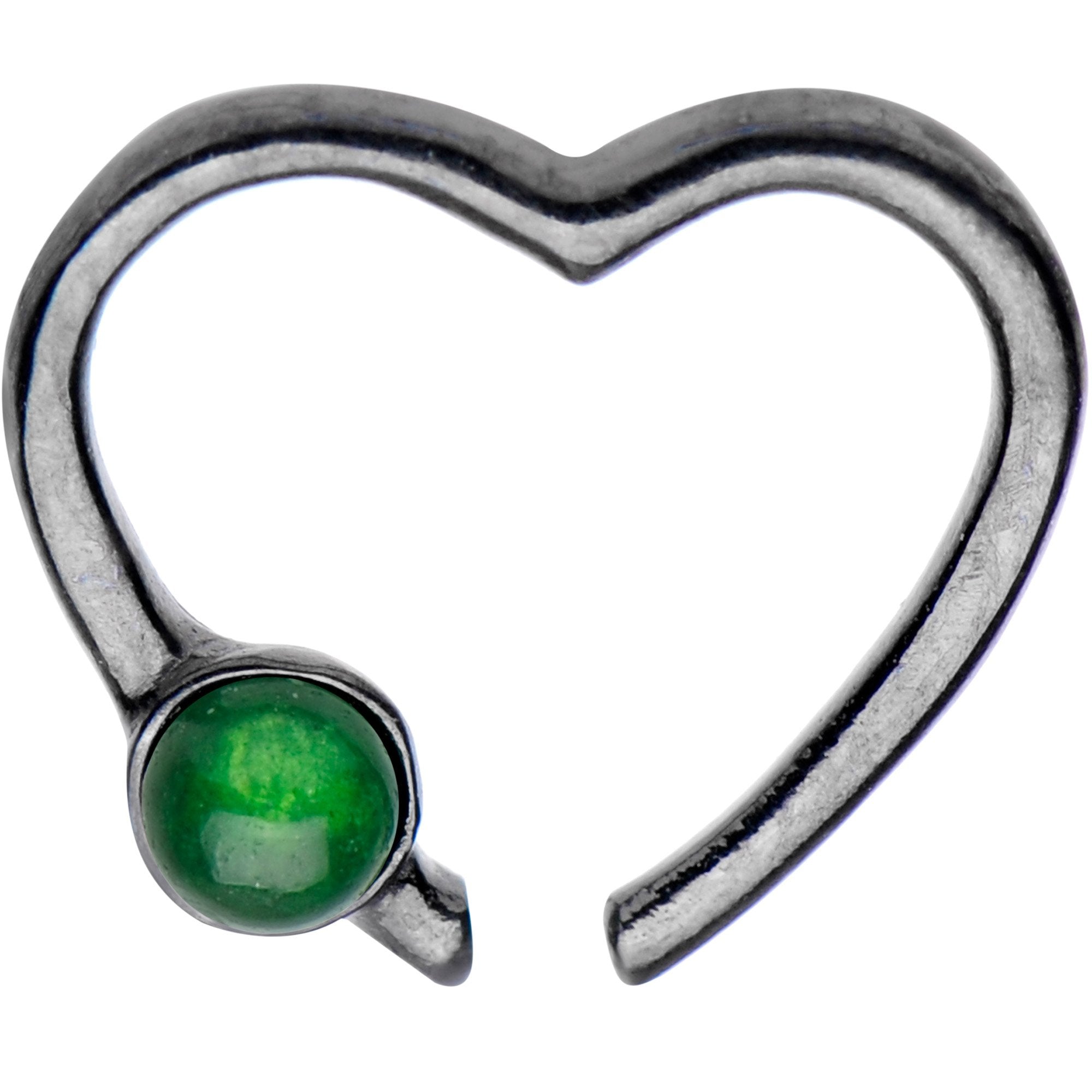 Black IP 925 Silver Venturine Heart Right Daith Cartilage Tragus