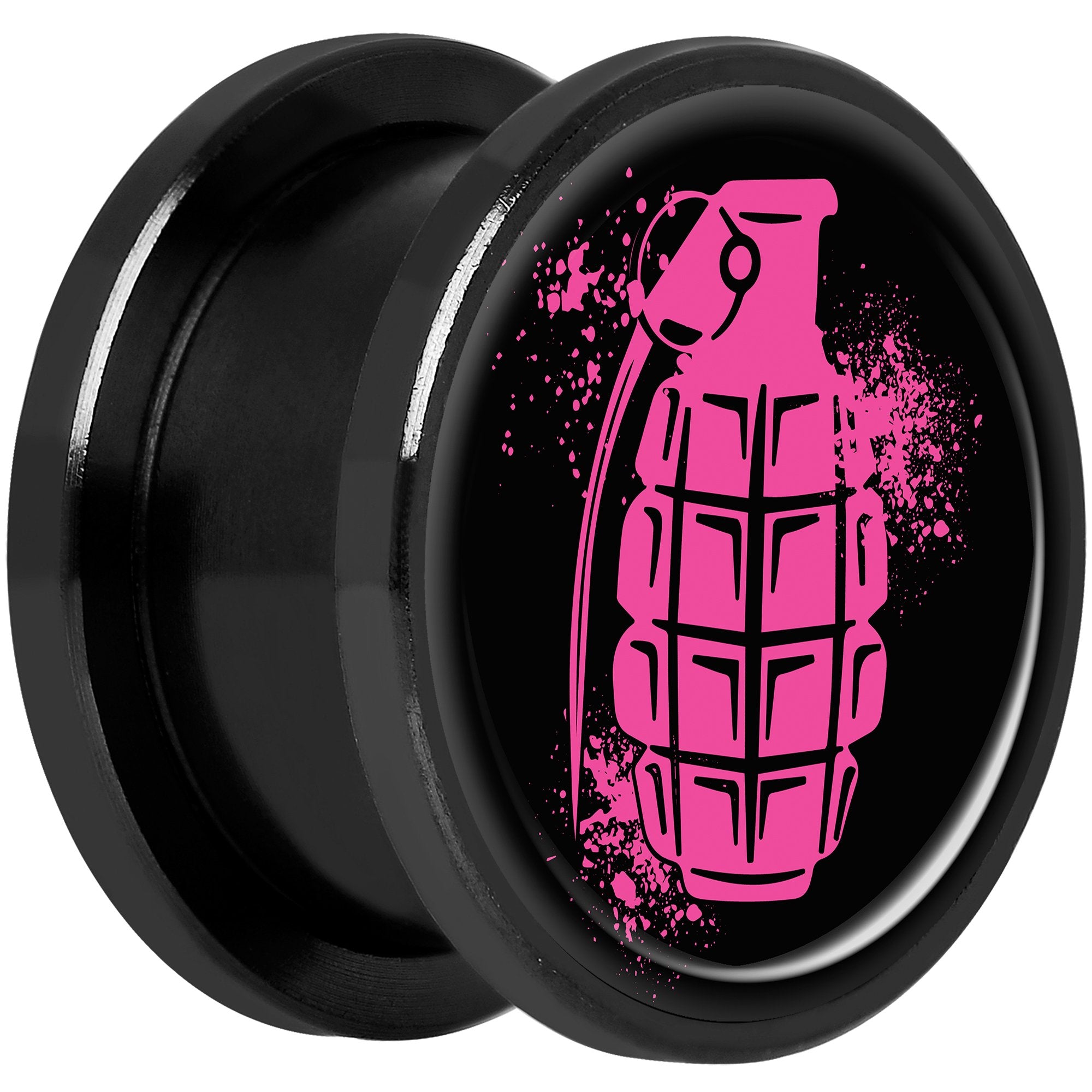 Pink Grenade Black Anodized Screw Fit Plug Set 5/8