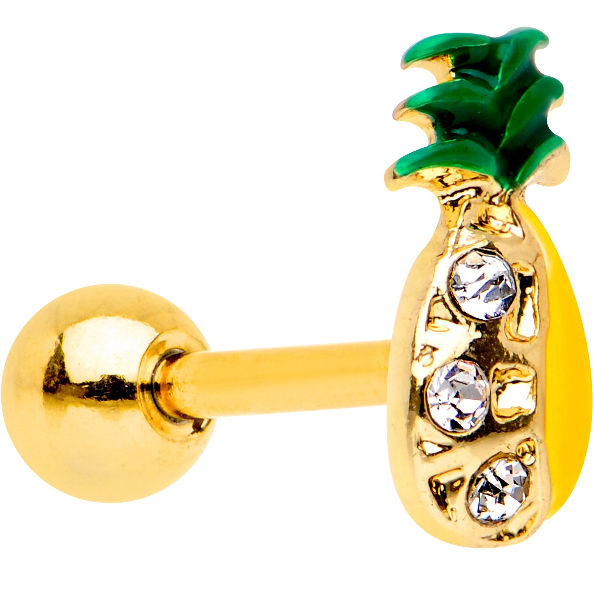 16G Gem Gold PVD Half Paved Pineapple Cartilage Tragus Earring