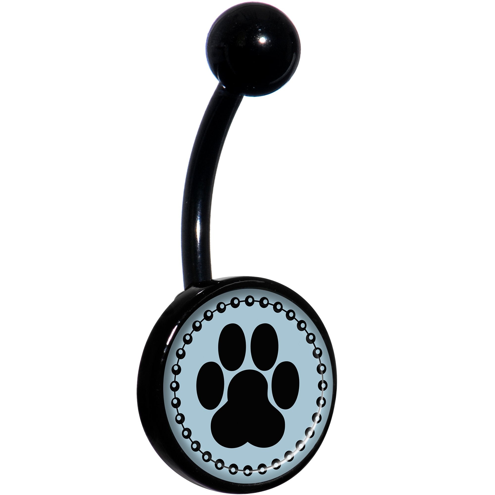Black on Blue Paw Print Black Hypoallergenic Stainless Steel Belly Ring