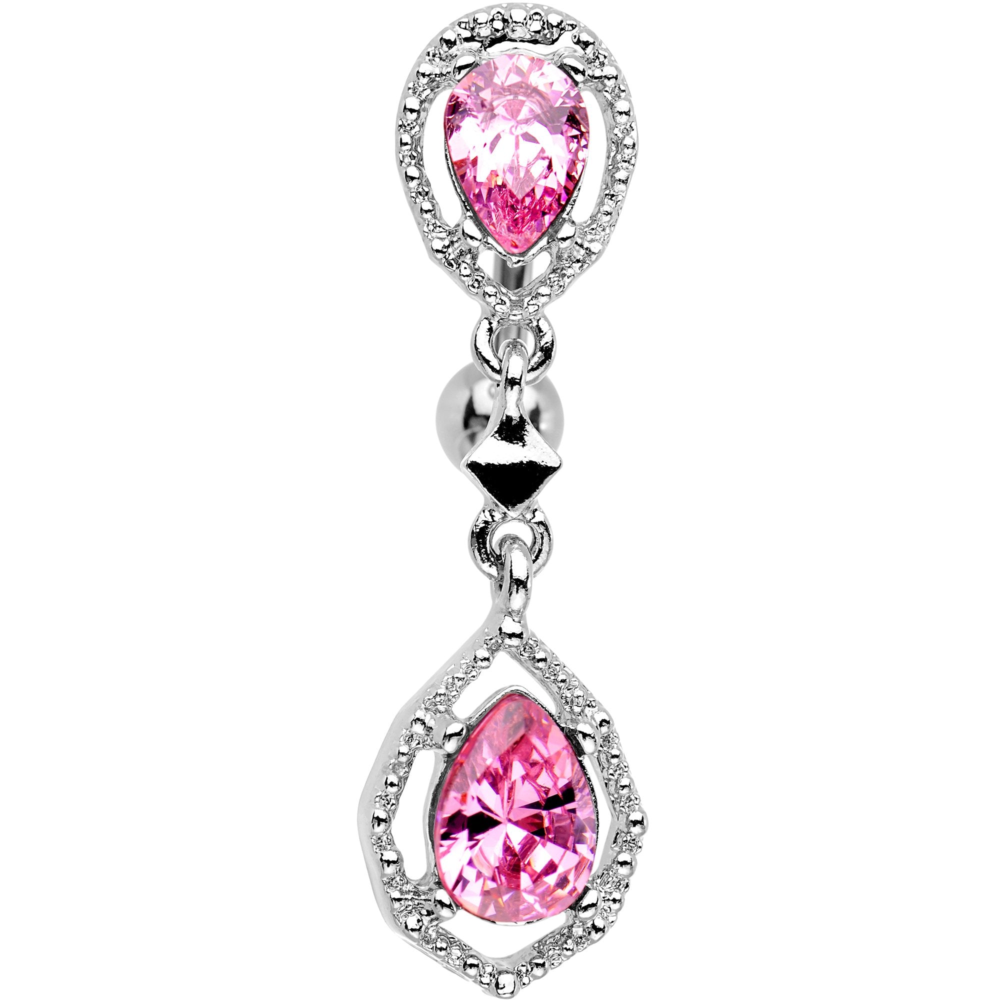 Pink Gem Twin Top Mount Dangle Belly Ring
