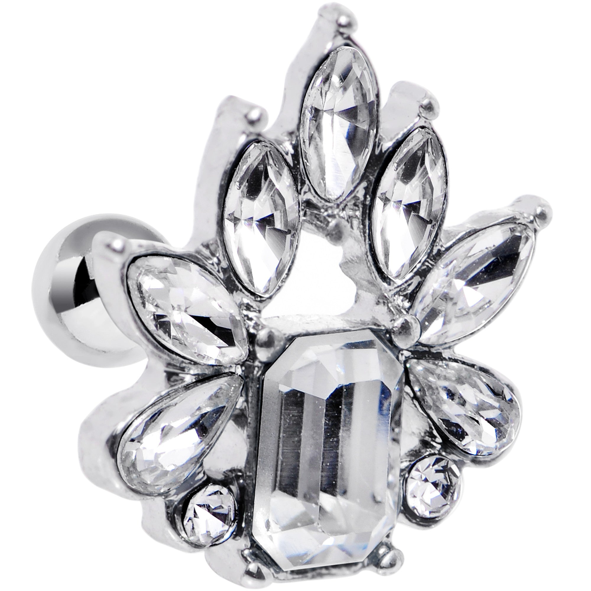 16G 1/4 Clear Gem Flower Tiara Amulet Cartilage Tragus Earring