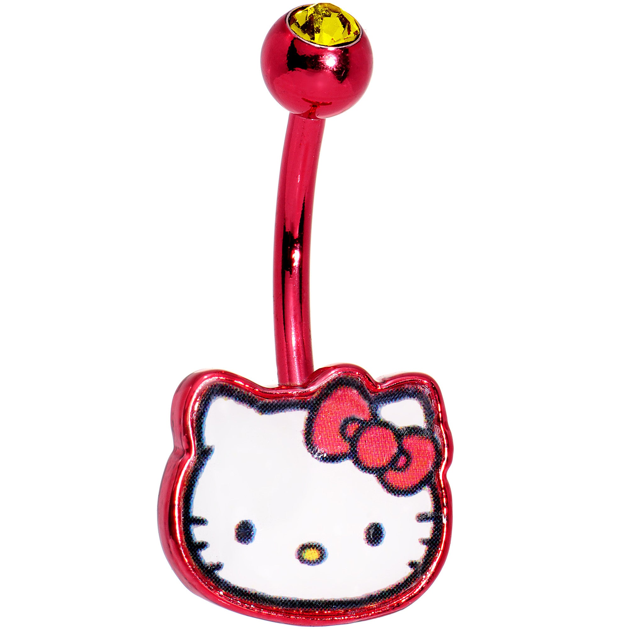 Licensed Hello Kitty Cat Yellow Gem Red Anodized Titanium Belly Ring