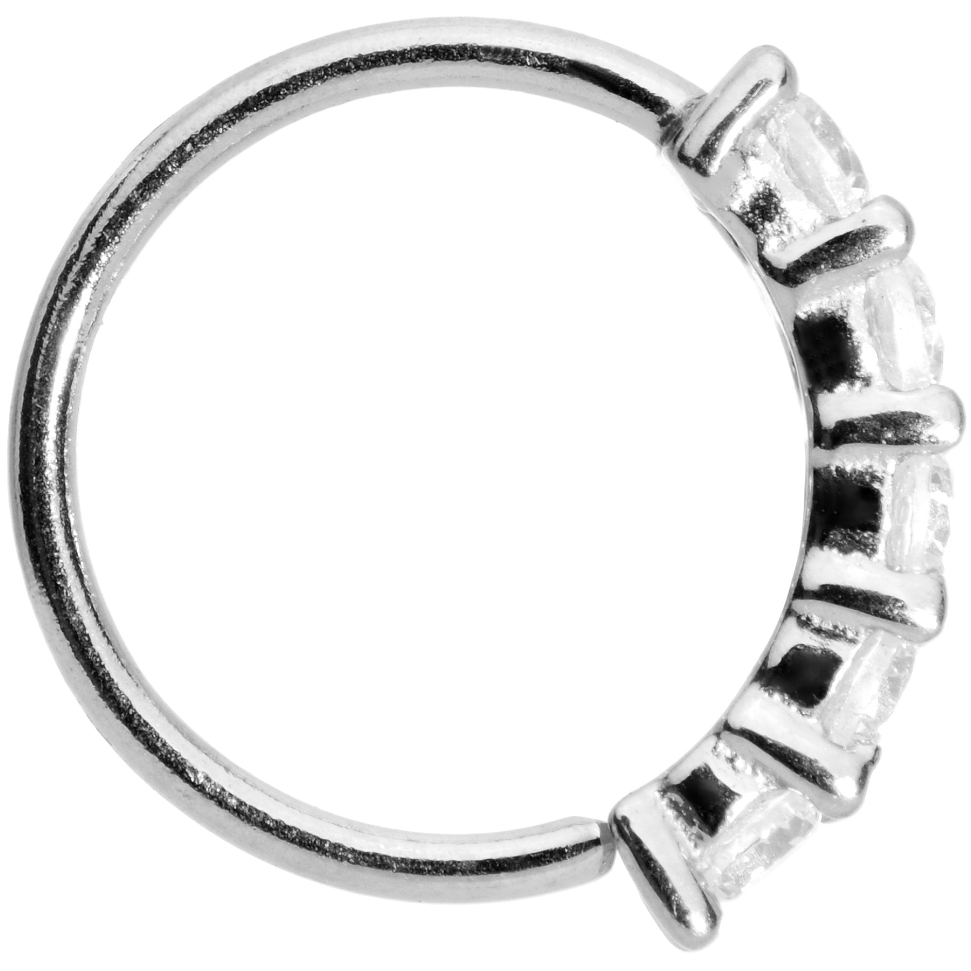 20G 1/4 Clear CZ Gem 14k White Gold Seamless Circular Ring