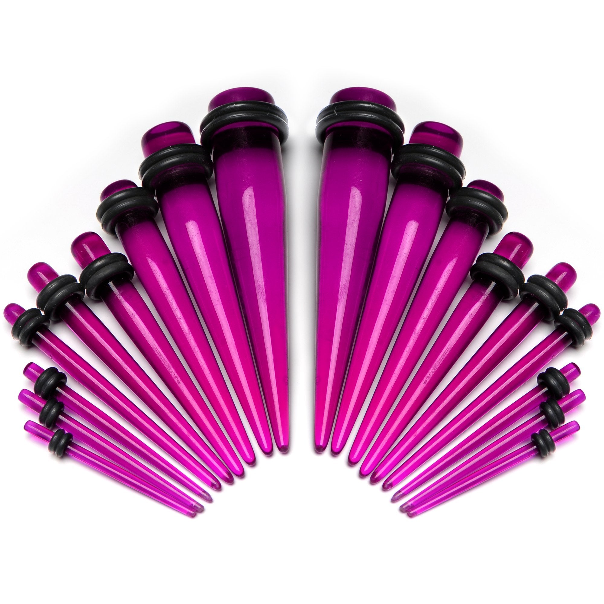 14 to 00G Fuchsia Acrylic Straight Taper Set 18 Piece Stretching Kit
