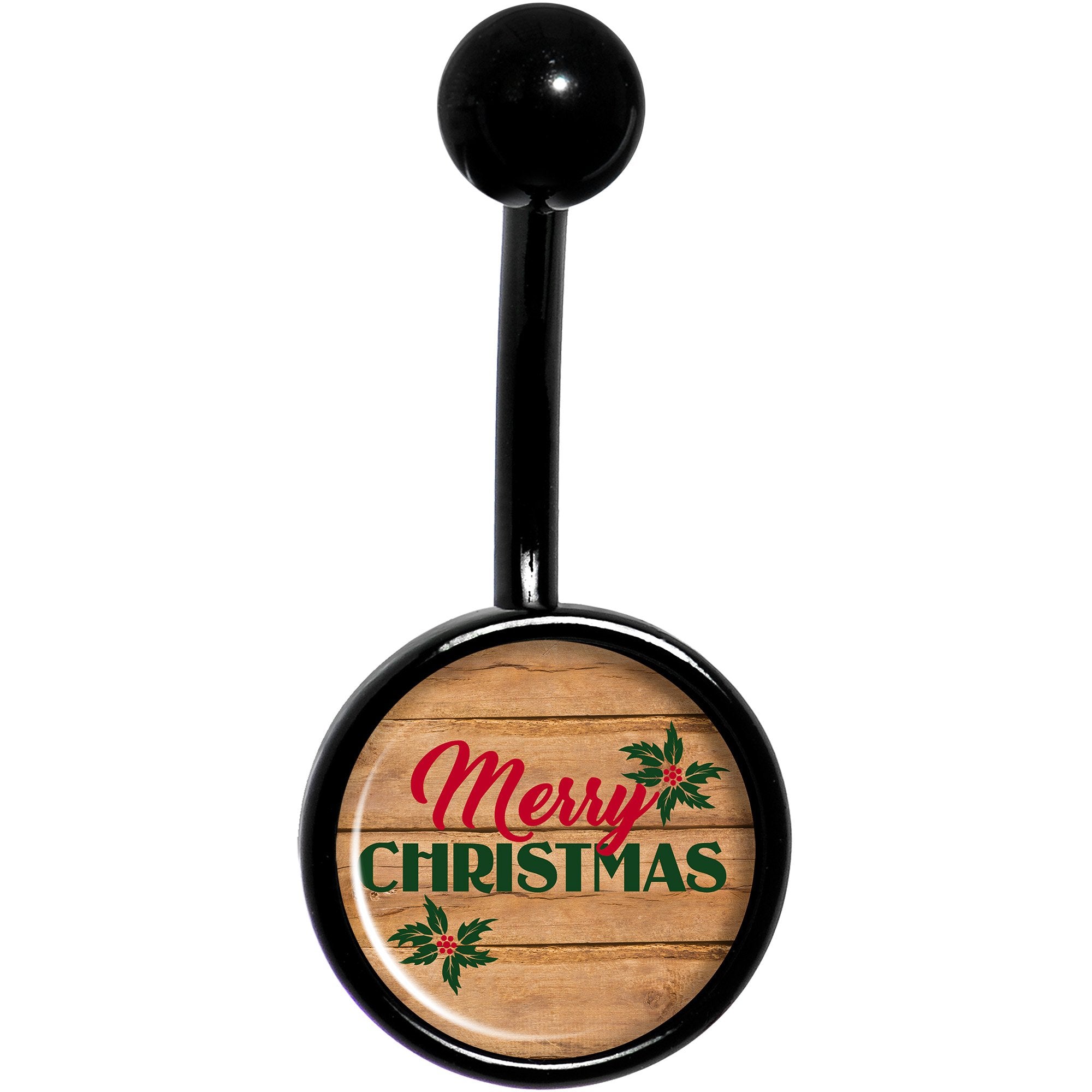 Rustic Wood Merry Christmas Black Stainless Steel Belly Ring lightweight comfortable