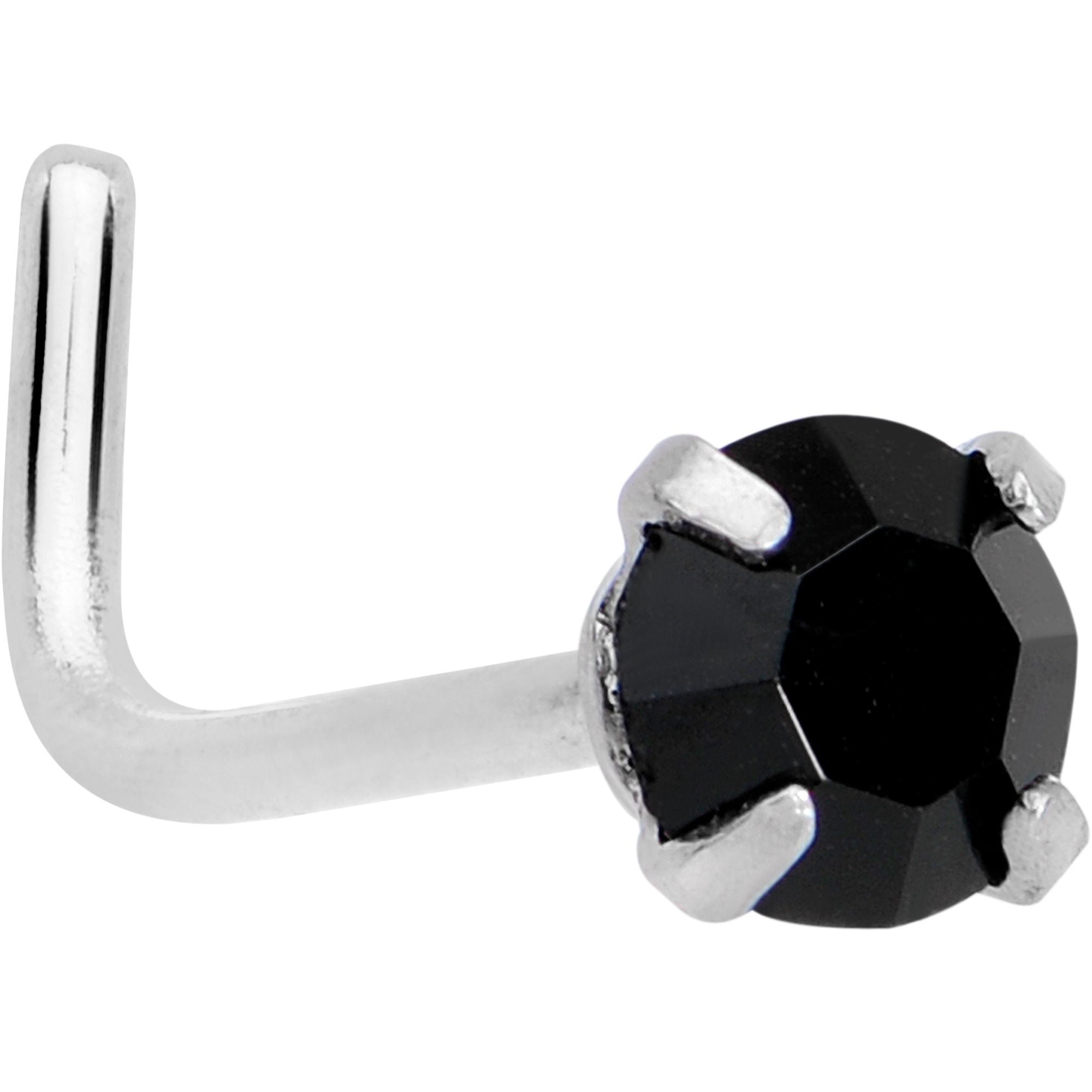 20G 1/4 Black 3mm CZ Gem Steel L-Shape Nose Ring