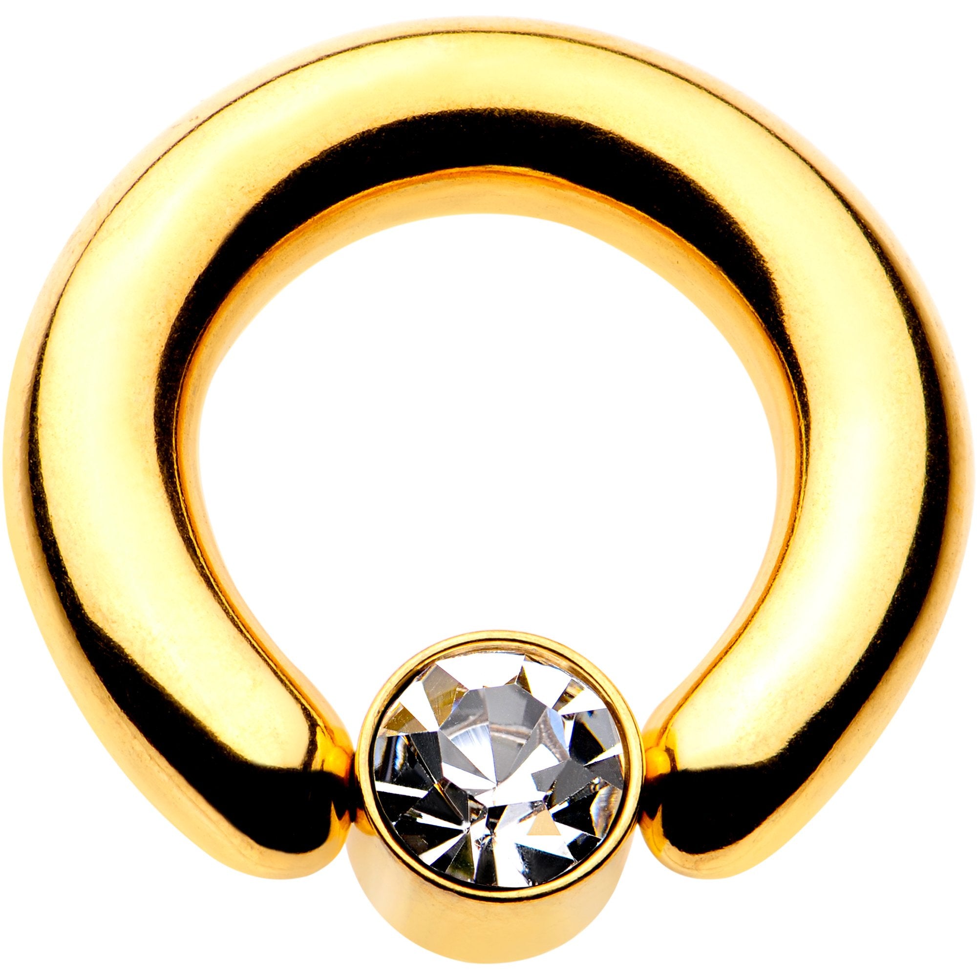 4G 9/16 Clear Gem 7mm Disc Gold IP BCR Captive Ring