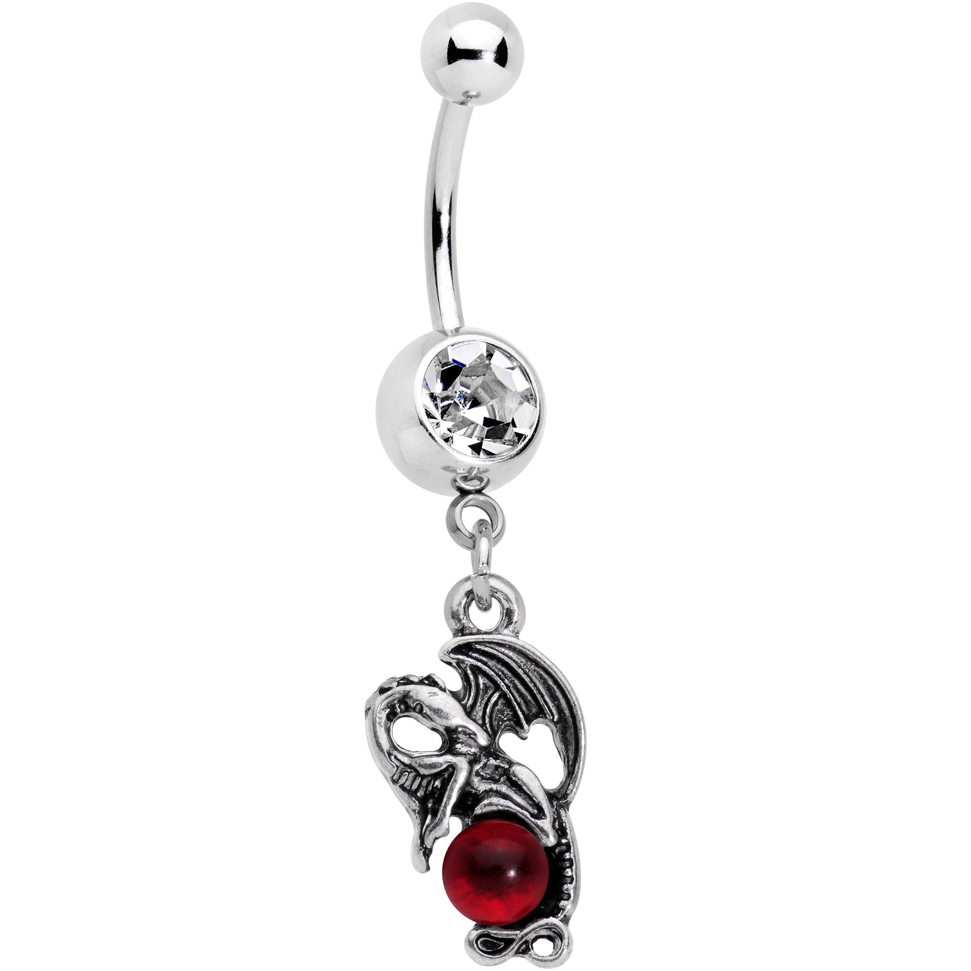 Clear Red Gem Fire Dragon Dangle Belly Ring