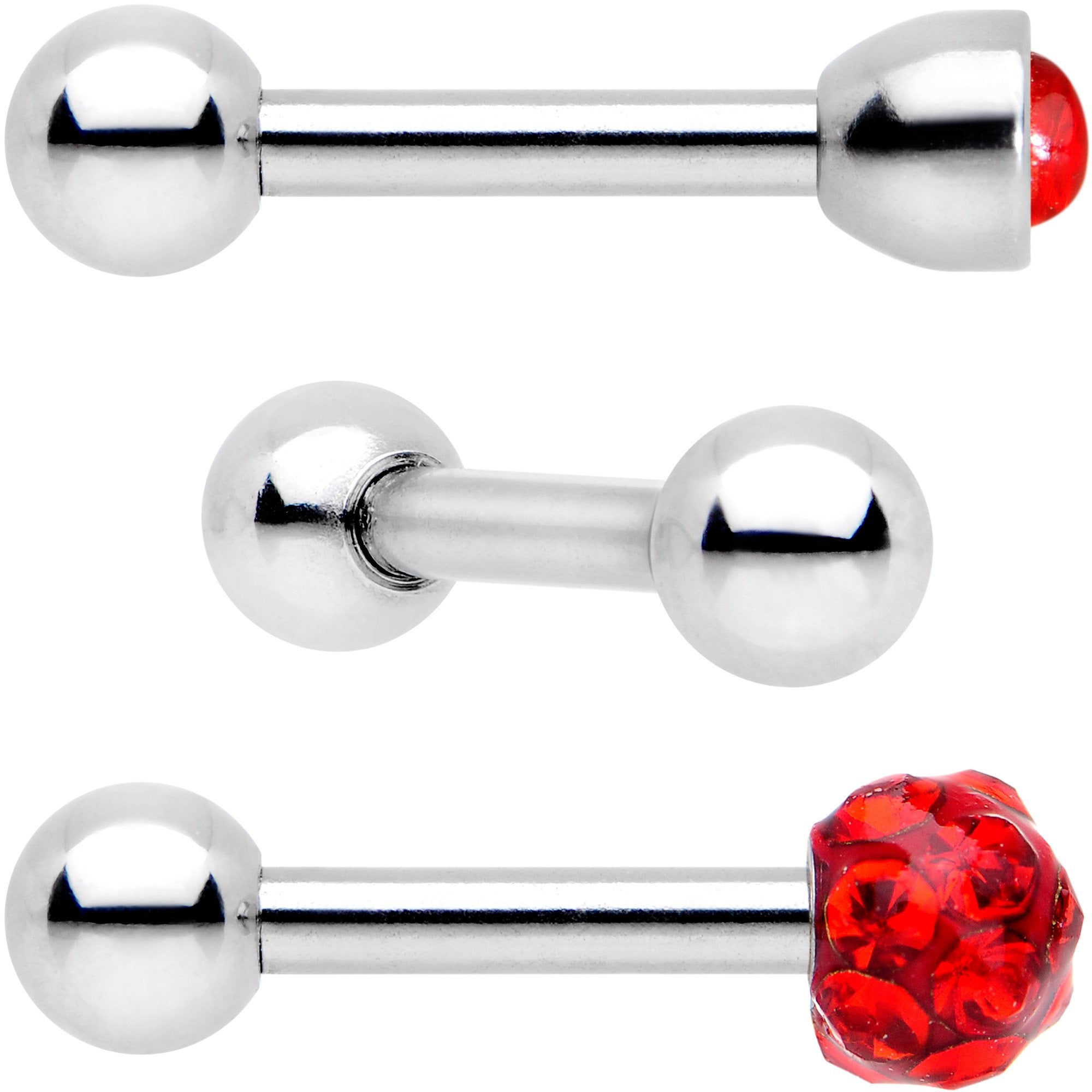16G 1/4 Red Faux Opal Inlay Cartilage Tragus Earring 3 Pack Set
