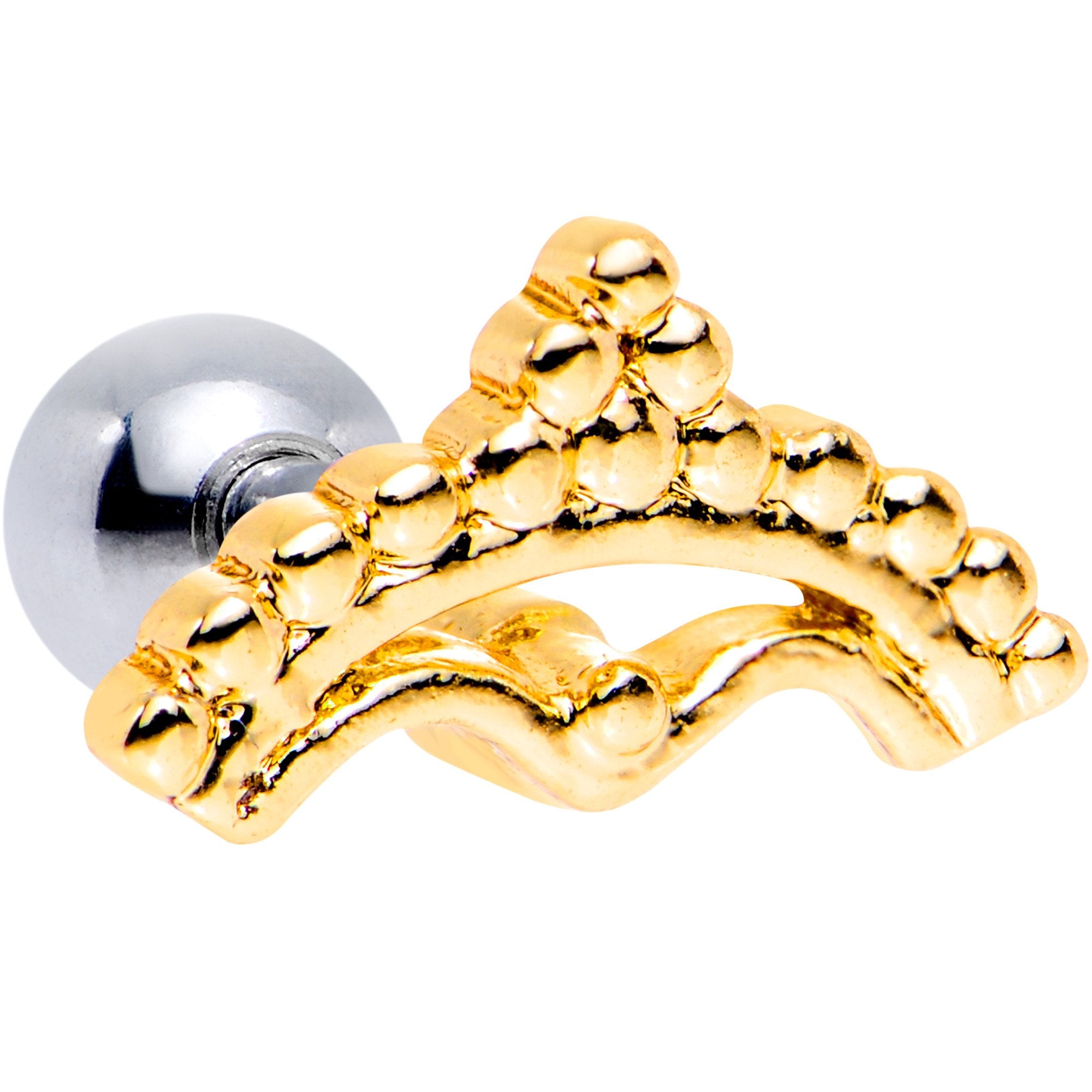 16G 1/4 Gold Tone Crescent Bow Cartilage Tragus Earring