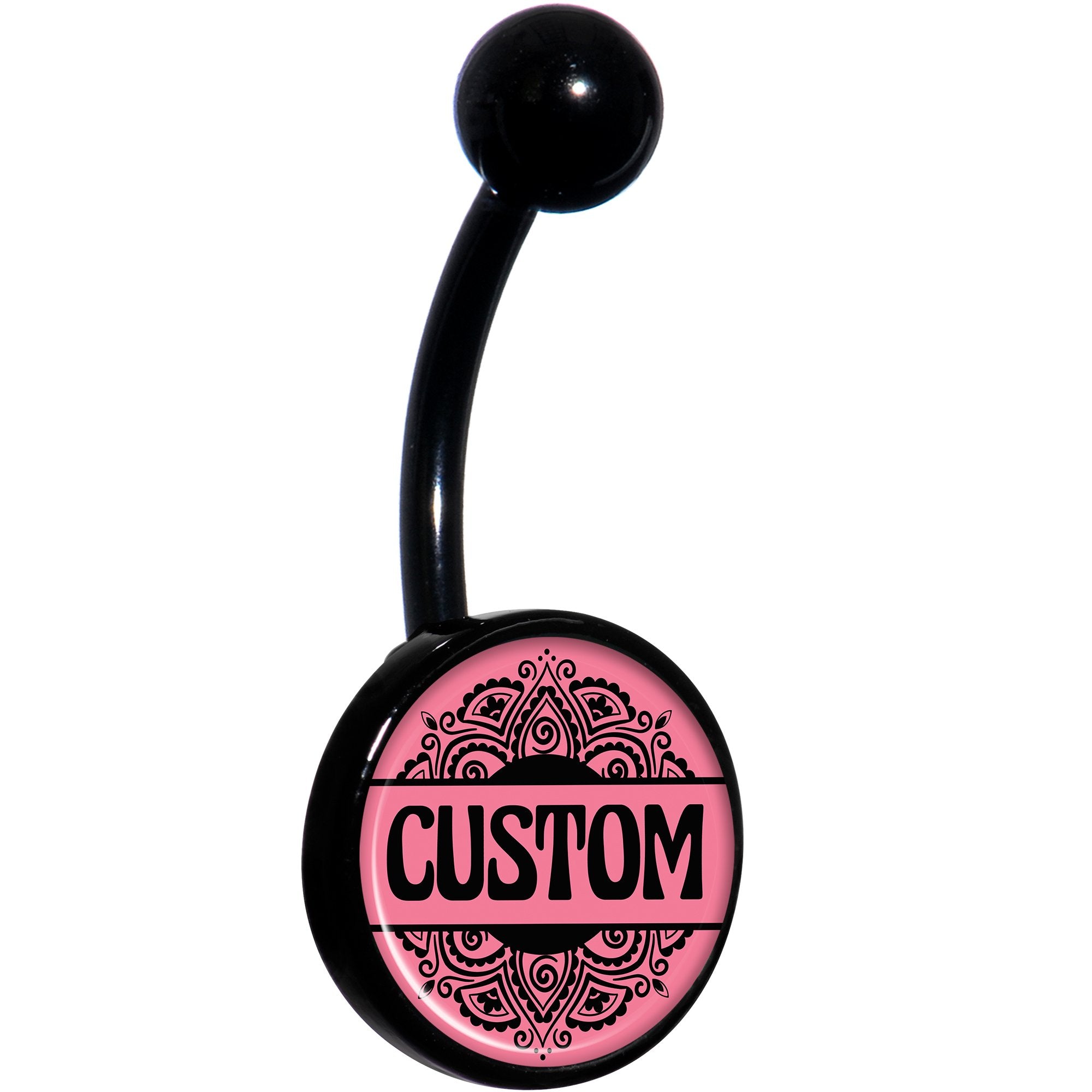 Custom Pink Mandala Personalized Name Black Hypoallergenic Stainless Steel Belly Ring