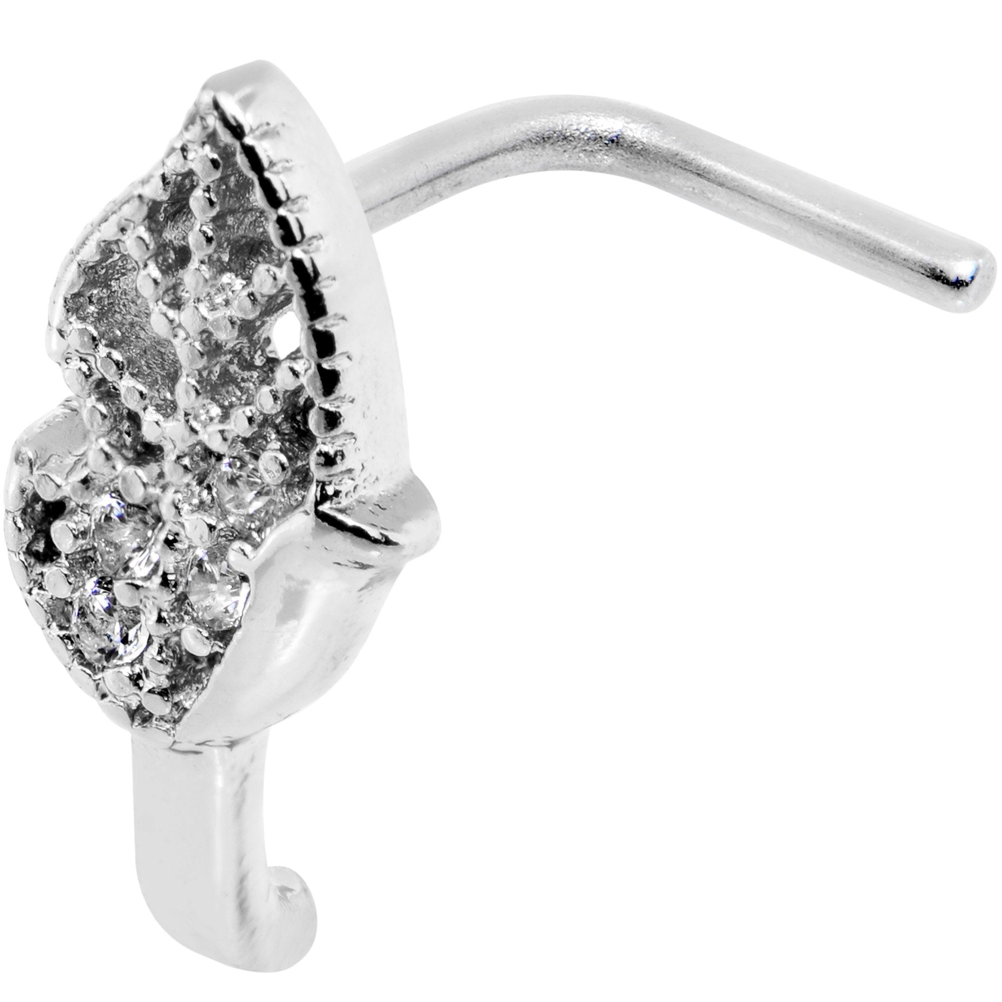 18G Clear CZ Leaf Faux Hoop L Shaped Nose Ring