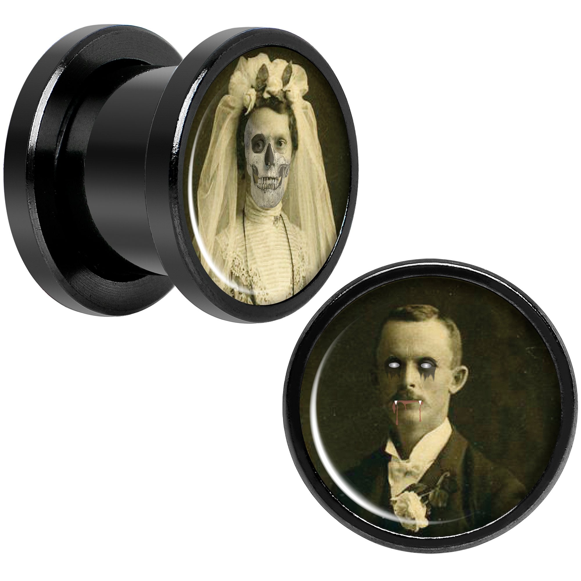 Undead Bride and Groom Halloween Black Anodized Plug Set 00G