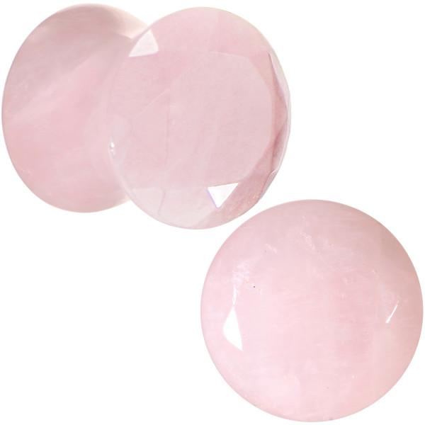 00G Rose Quartz Semi Precious Stone Faceted Double Flare Plug Set