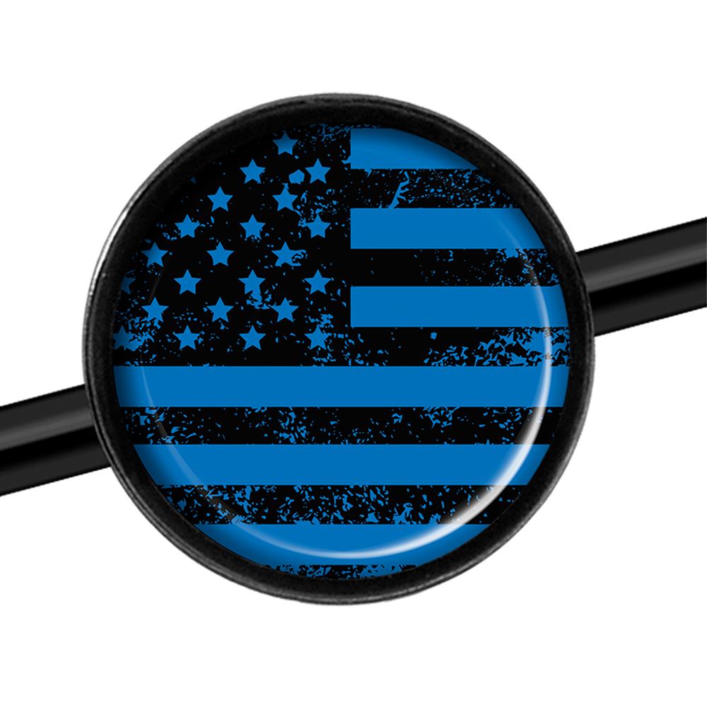 14G Blue American Flag Black Industrial Barbell 37mm