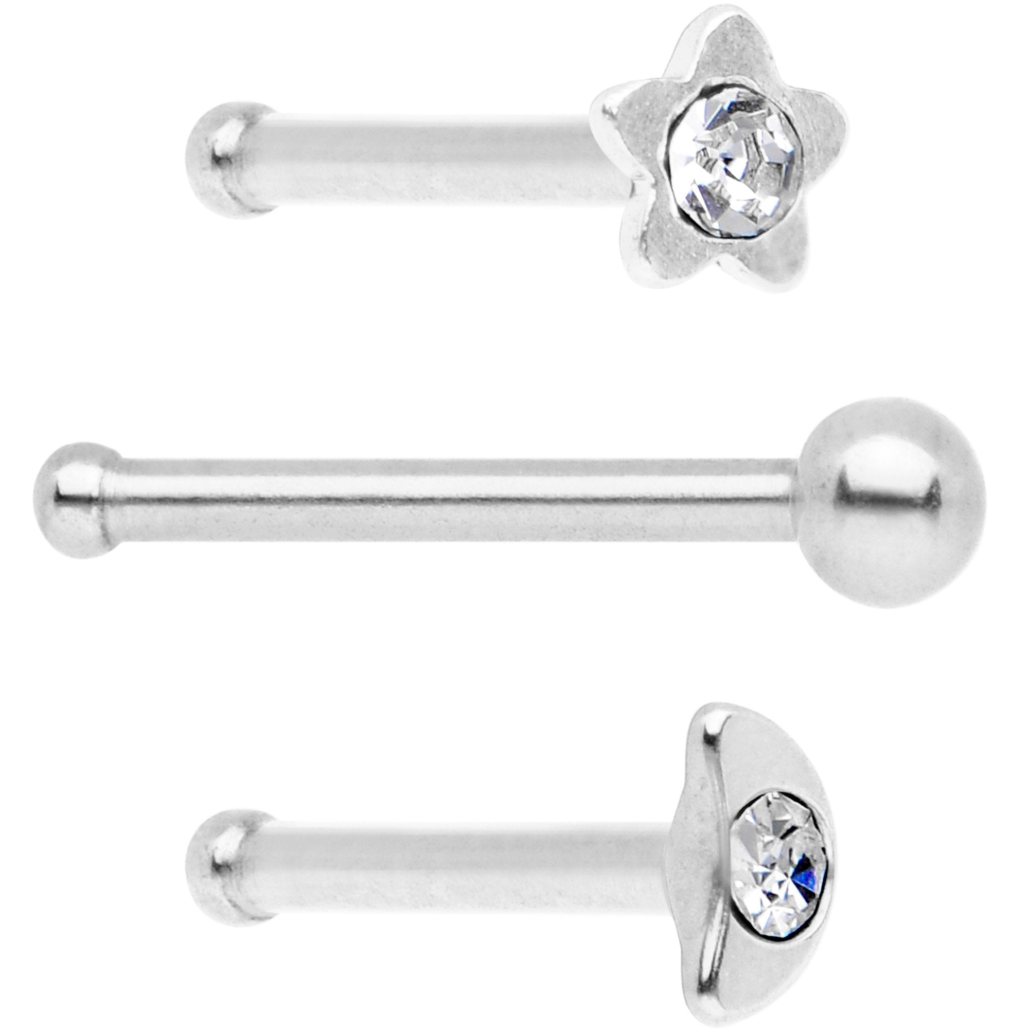 Clear CZ Gem Night Sky Nose Bone 3 Pack Set