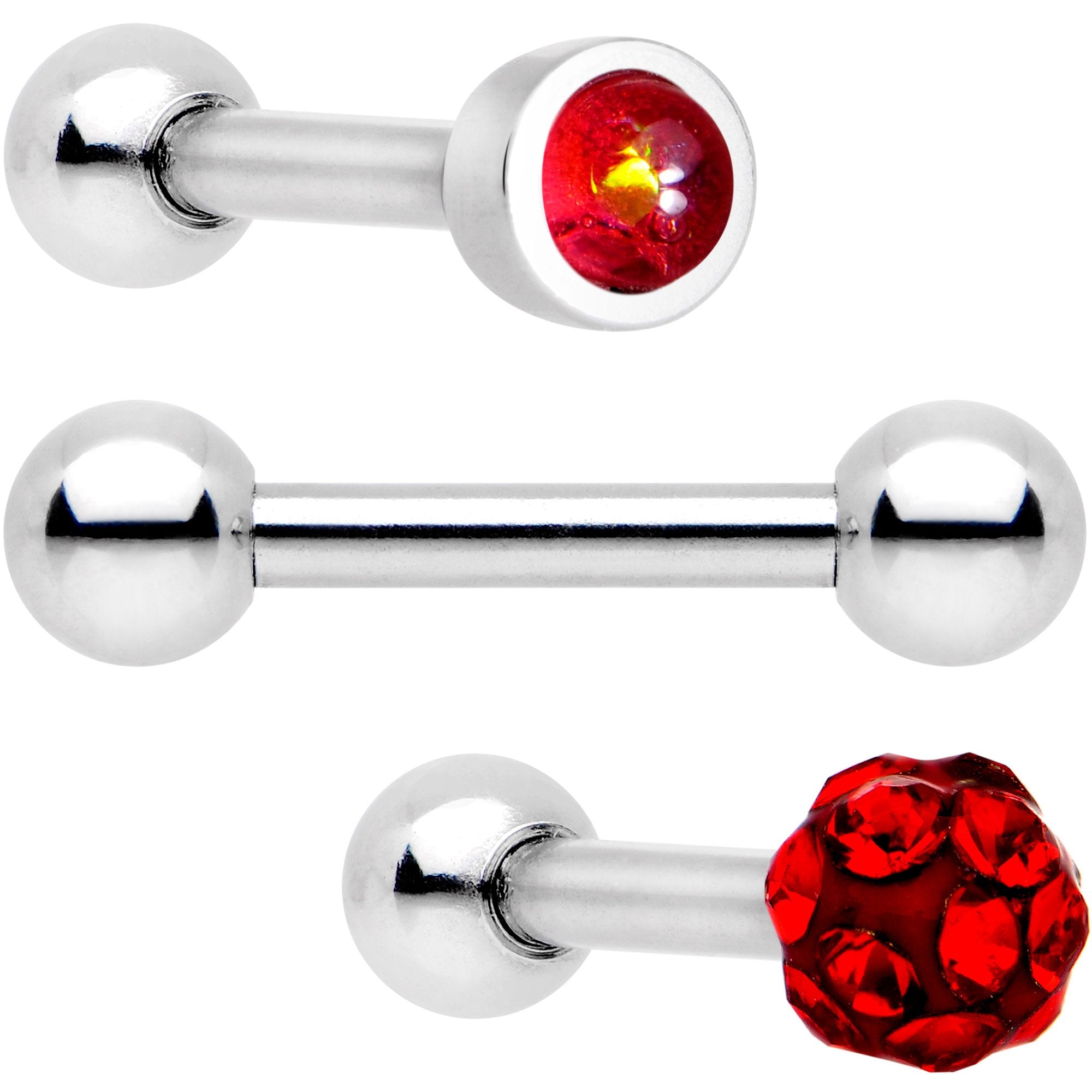 16G 1/4 Deep Red Faux Opal Inlay Cartilage Tragus Earring 3 Pack Set