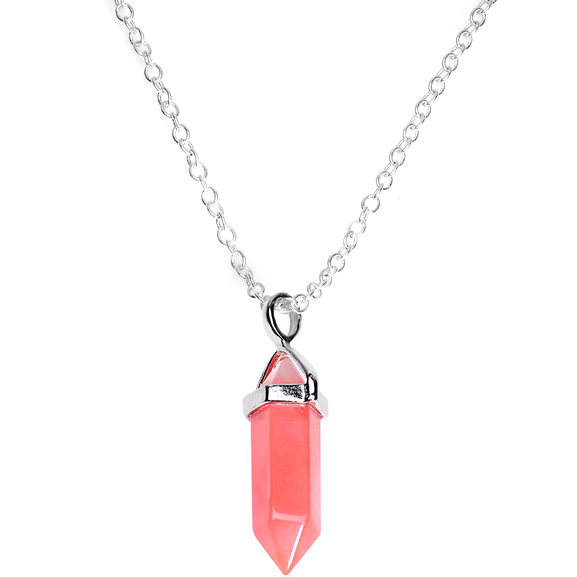 Handcrafted Pink Quartz Prism Silver Plated Chain Necklace