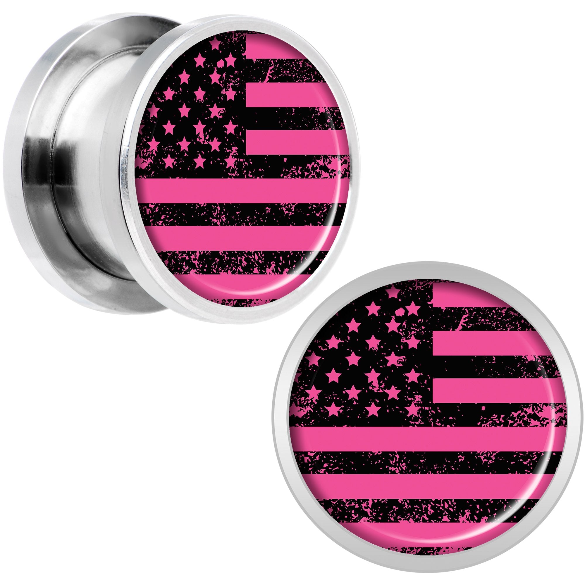 Pink American Flag Steel Screw Fit Plug Set 1/2