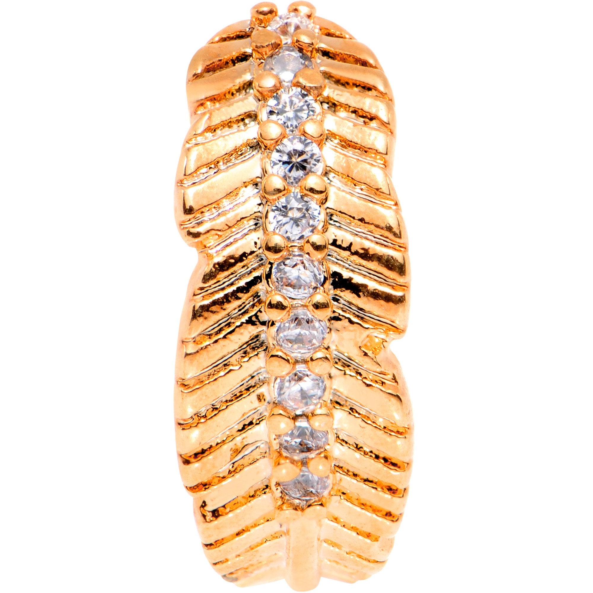 20G Clear CZ Gem Rose Gold Tone Feather Seamless Circular Ring