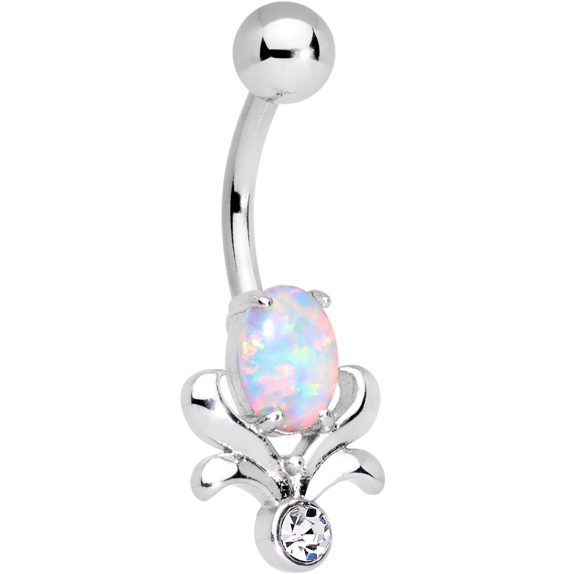 White Synthetic Opal Tender Tulip Flower Belly Ring