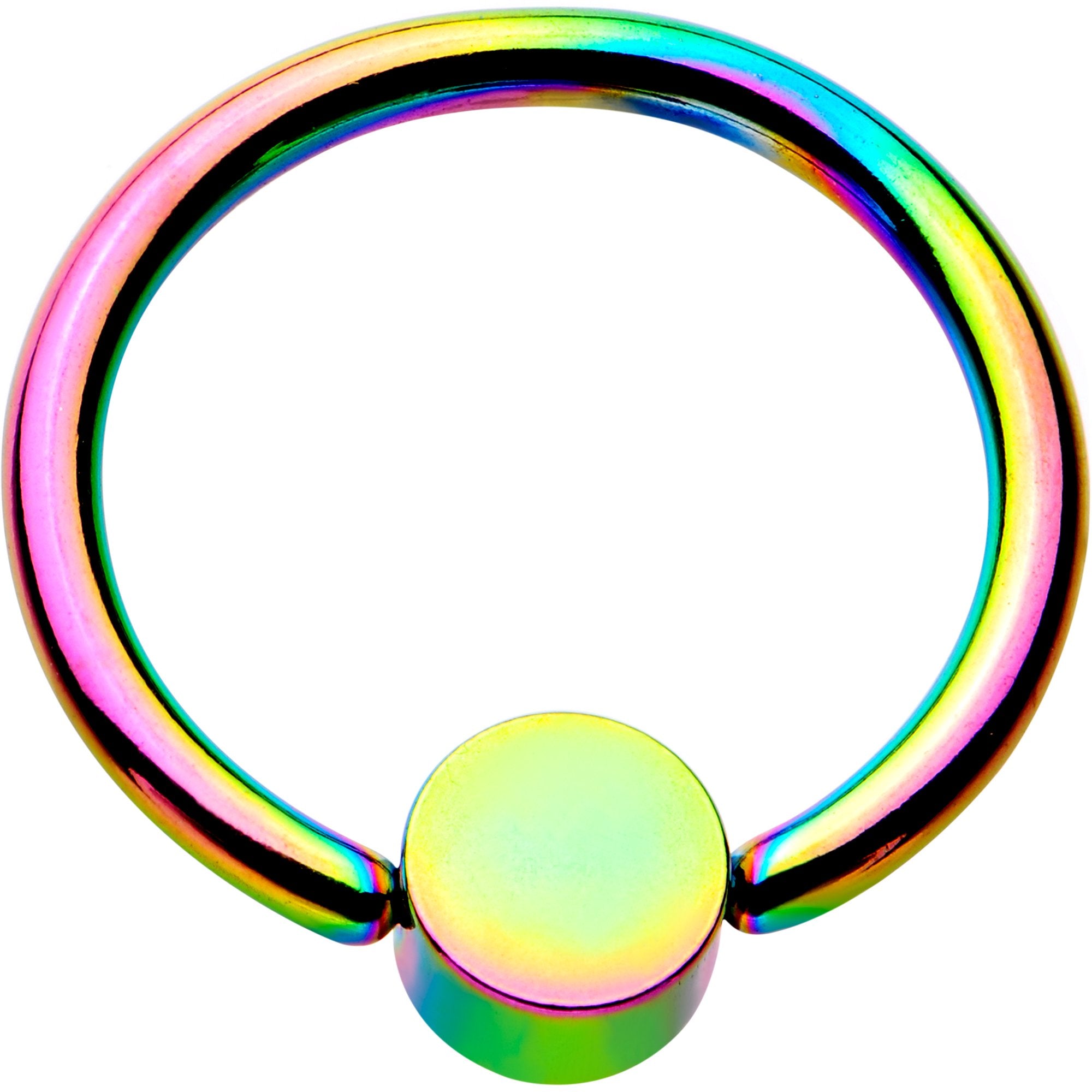 16G 3/8 Clear Gem 4mm Disc Rainbow IP BCR Captive Ring