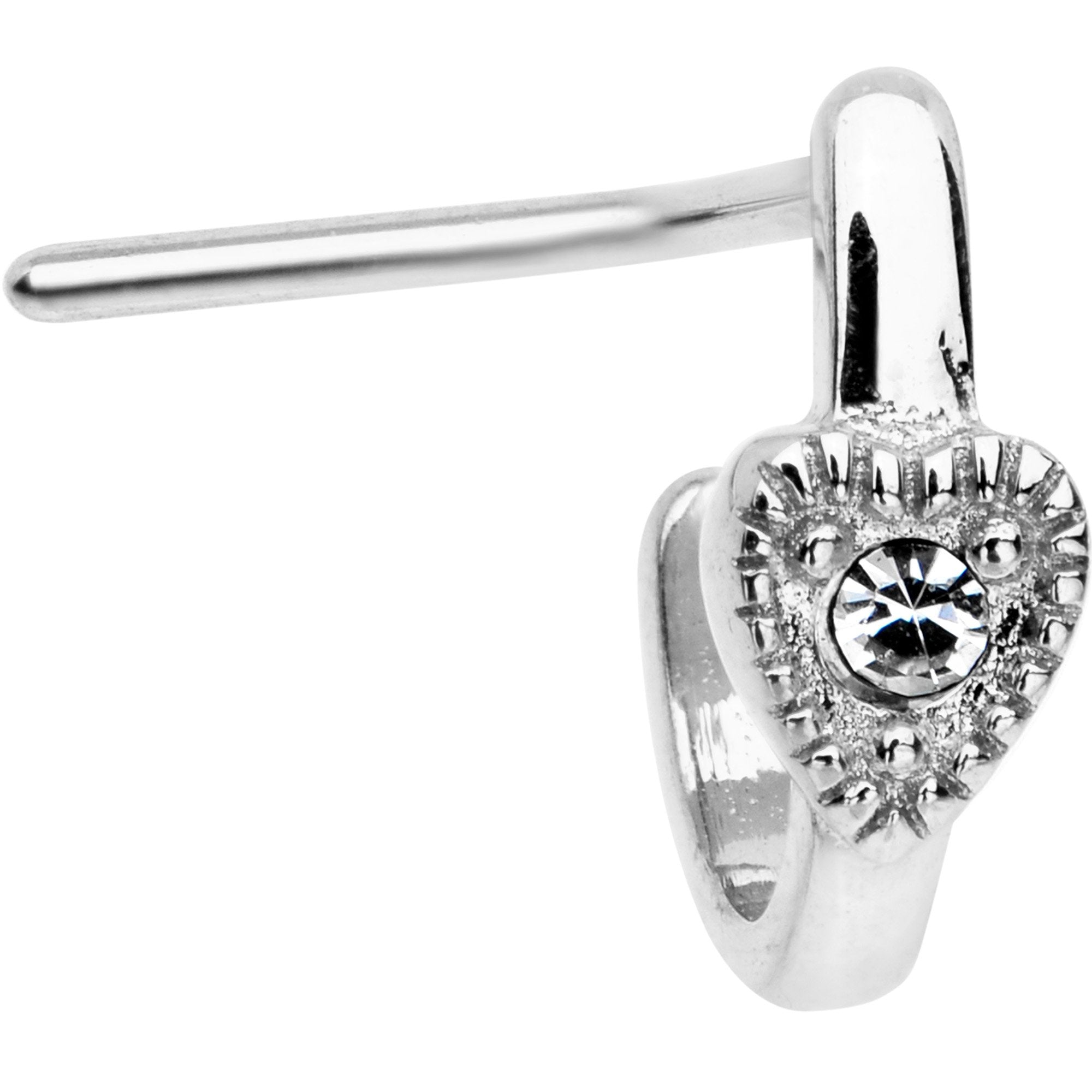20G Clear Gem Steel Heart Faux Hoop L Shaped Nose Ring